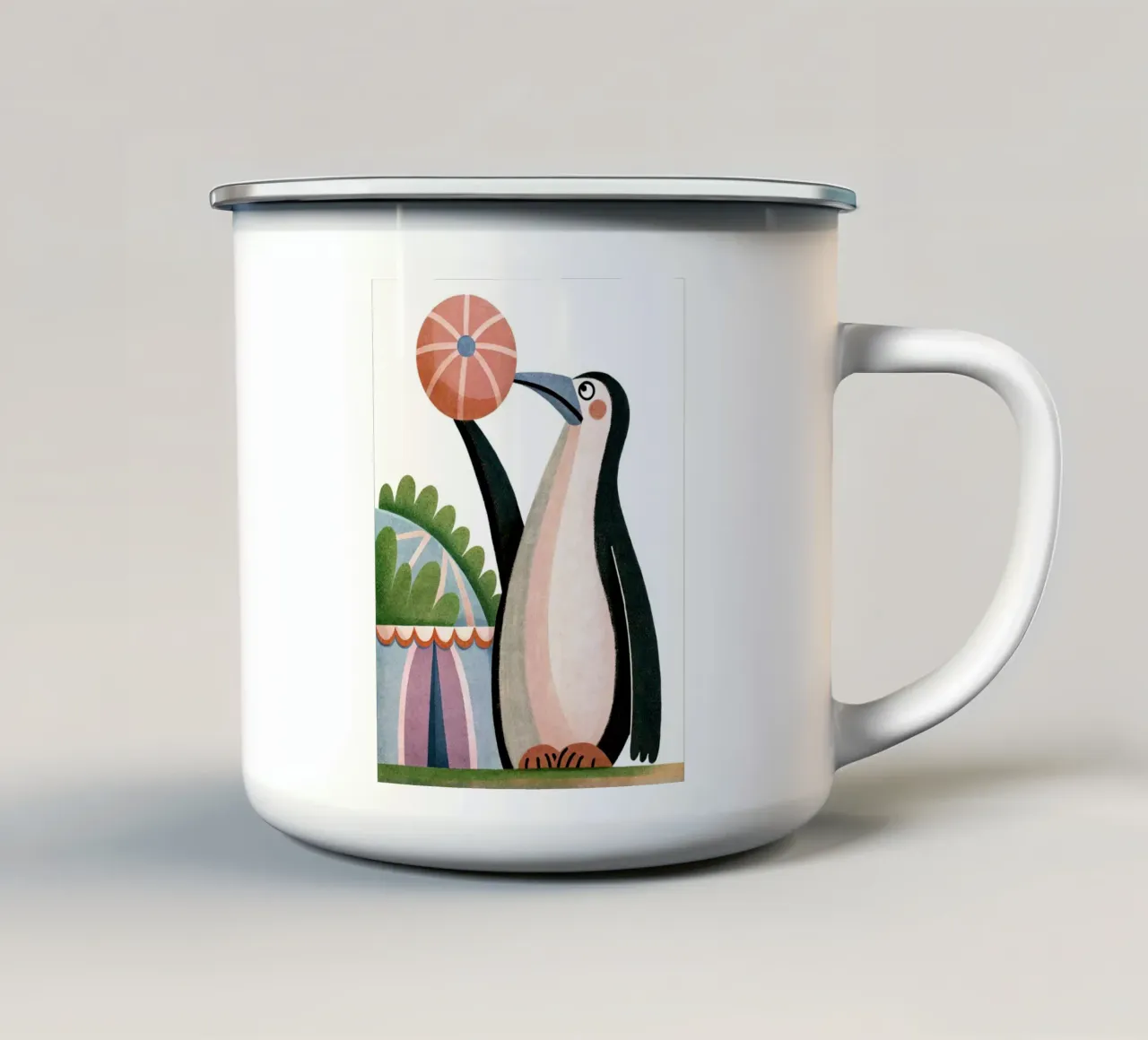 Un buffo pinguino tazza in smalto da BABY ART PRINTS