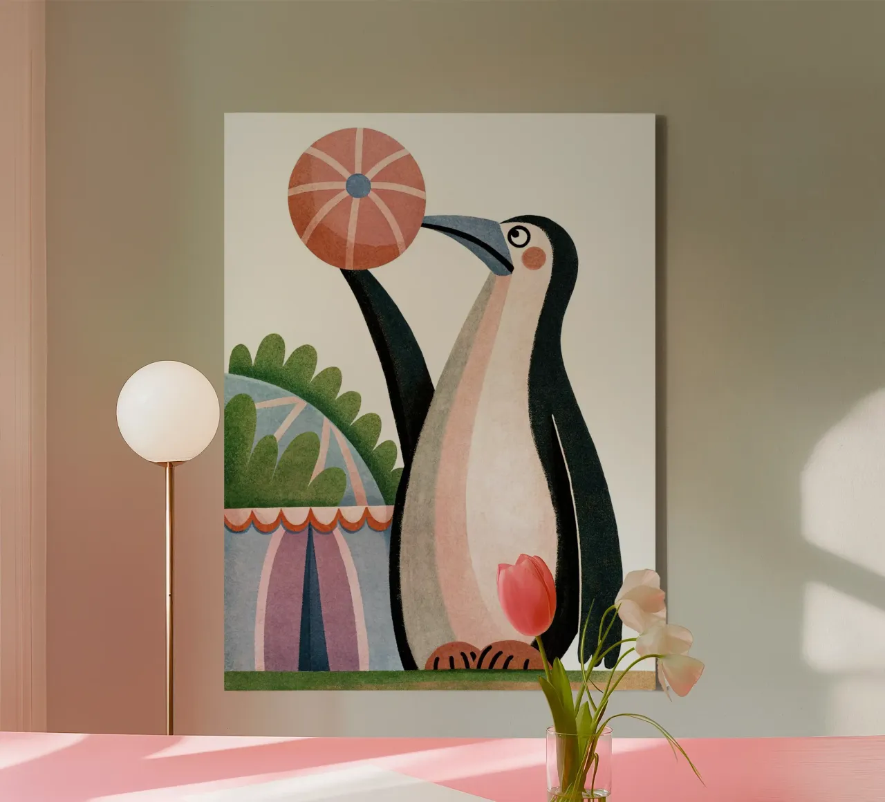 Un buffo pinguino tela con Cornice a cassetta da 🐹 BABY ART PRINTS