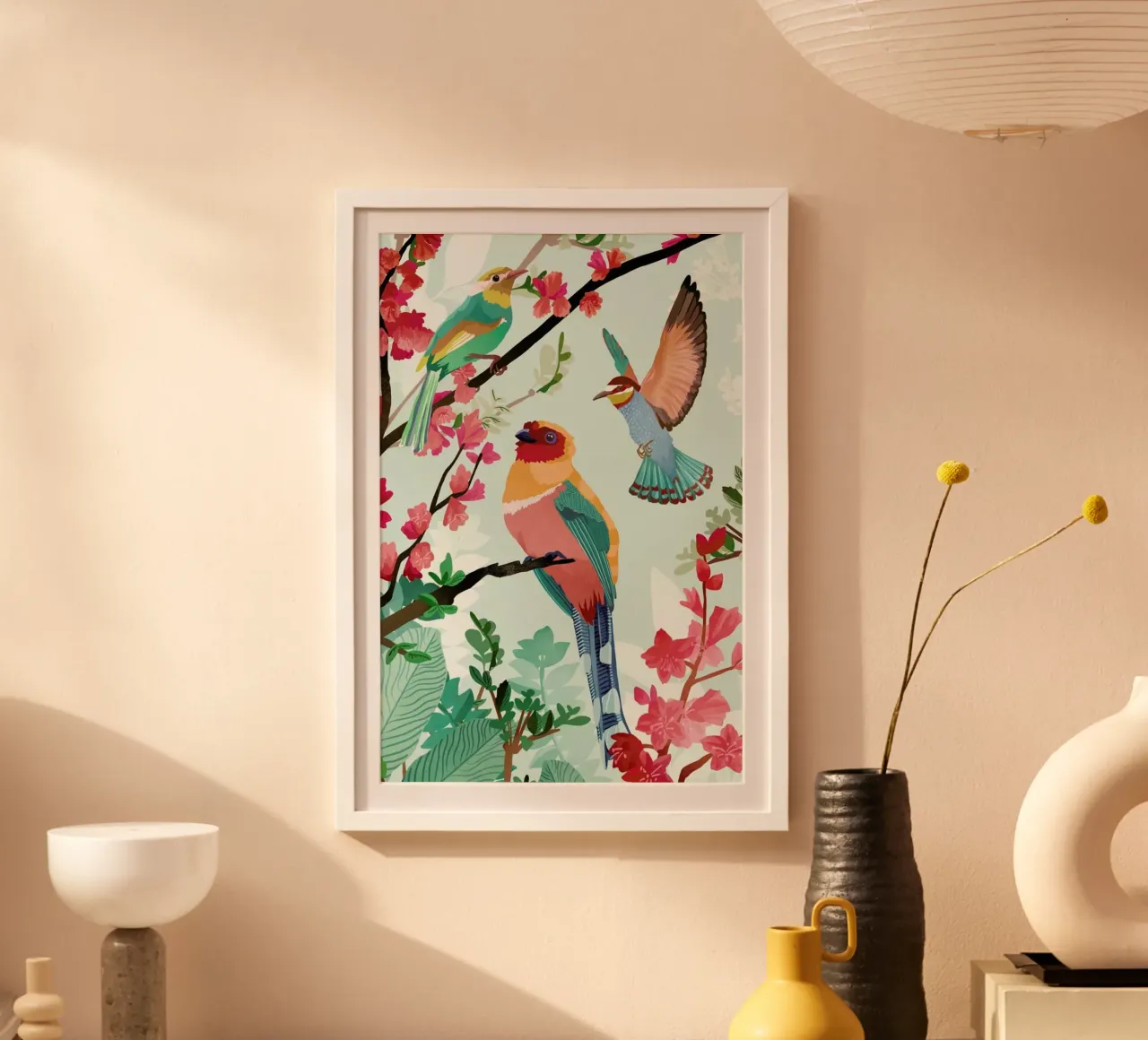 Birds Of Summer poster con telaio in legno da Goed Blauw