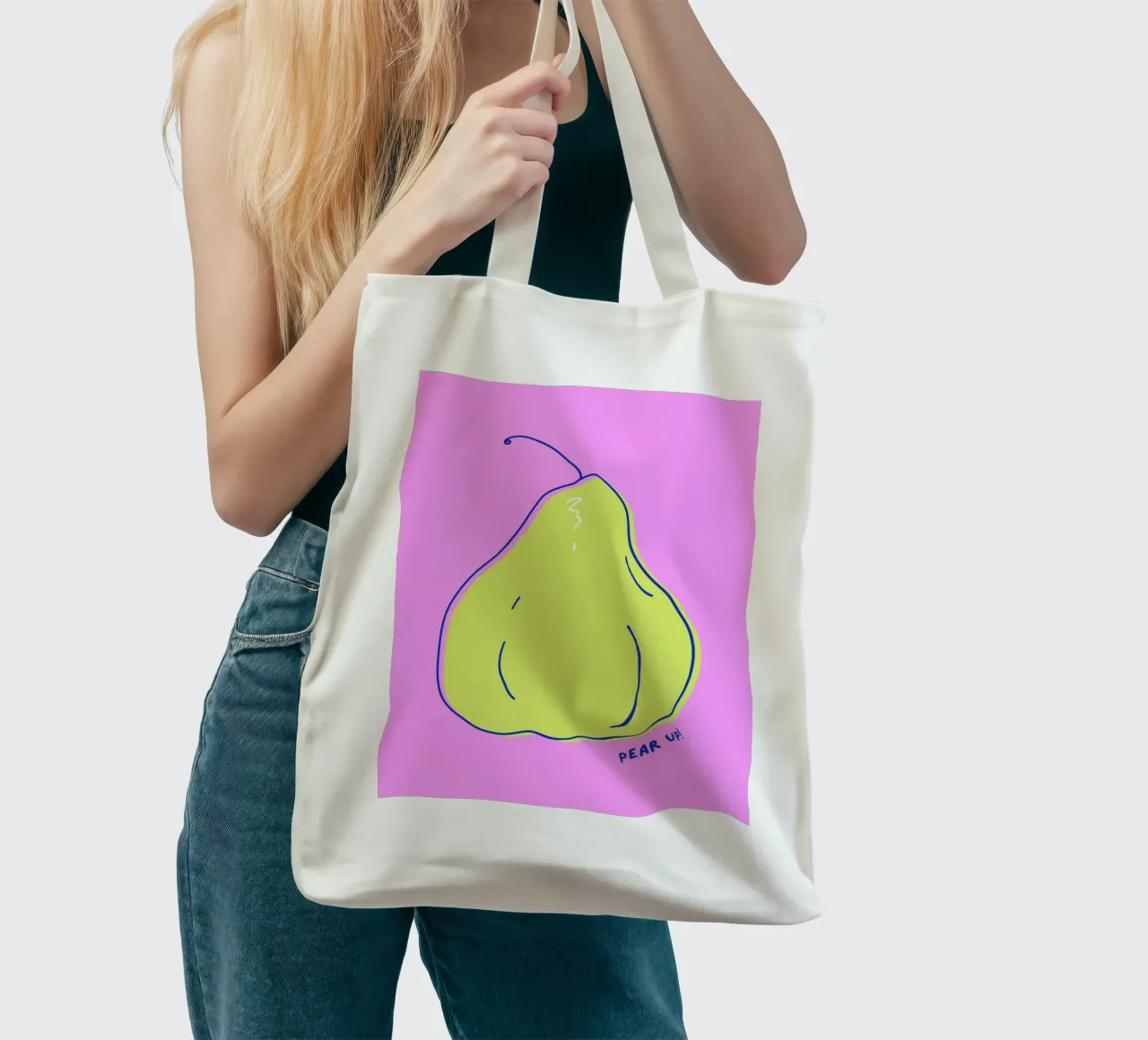 Pear up! - Grafische Birne in Knallfarben borsa in juta da Ohkimiko