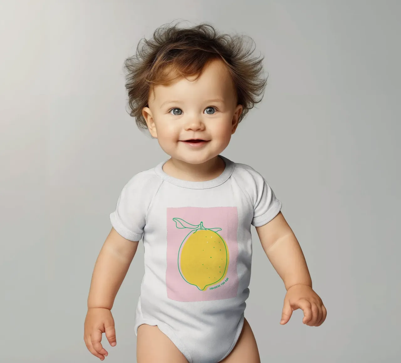 Squeeze the day - Grafische Zitrone babyrompertje korte mouwen van Ohkimiko