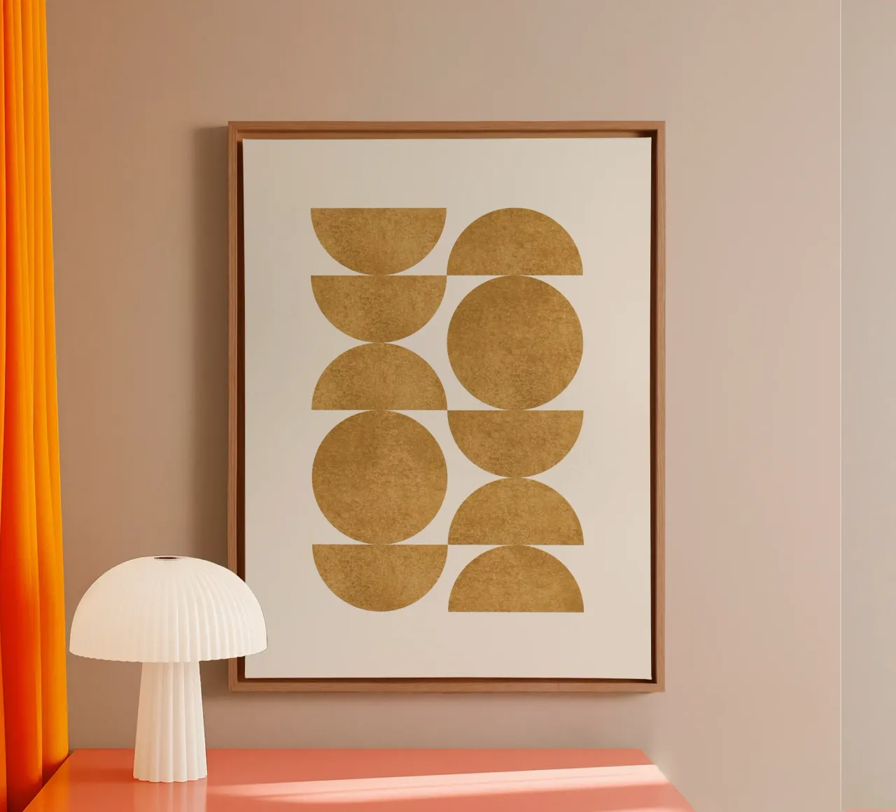 Retro Scandinavian Pattern - Yellow Gold canvas with Floater frame by MoonlightPrint