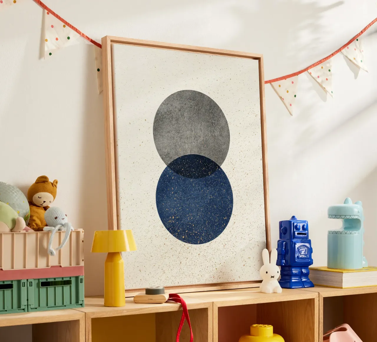 2 Circles Abstract - Grey Navy canvas by MoonlightPrint