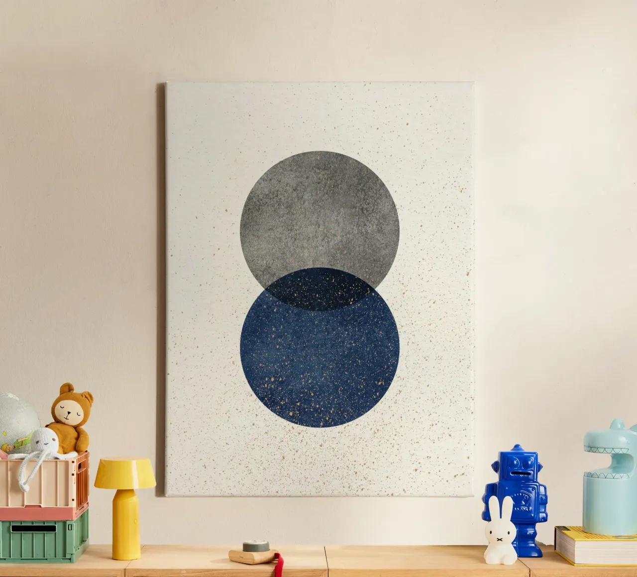 2 Circles Abstract - Grey Navy canvas by MoonlightPrint