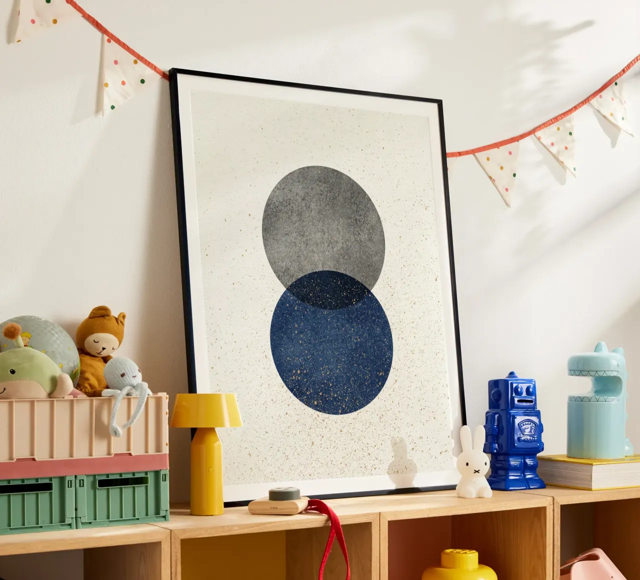 2 Cirkels Abstract - Grijs marine poster met aluminium frame van MoonlightPrint