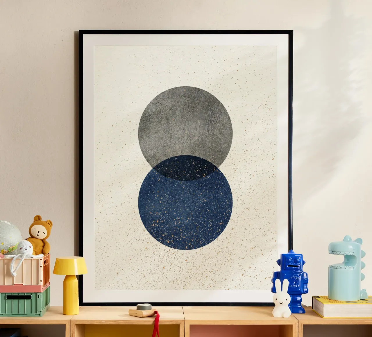2 Cirkels Abstract - Grijs marine poster met aluminium frame van MoonlightPrint
