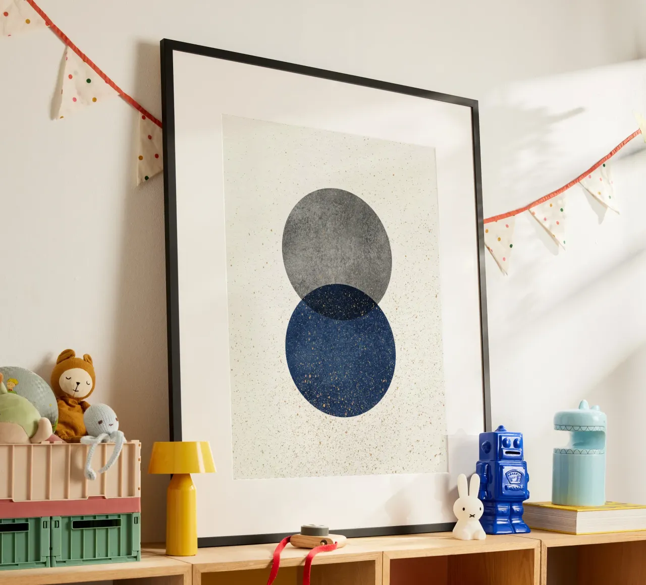2 Cirkels Abstract - Grijs marine poster met aluminium frame van MoonlightPrint