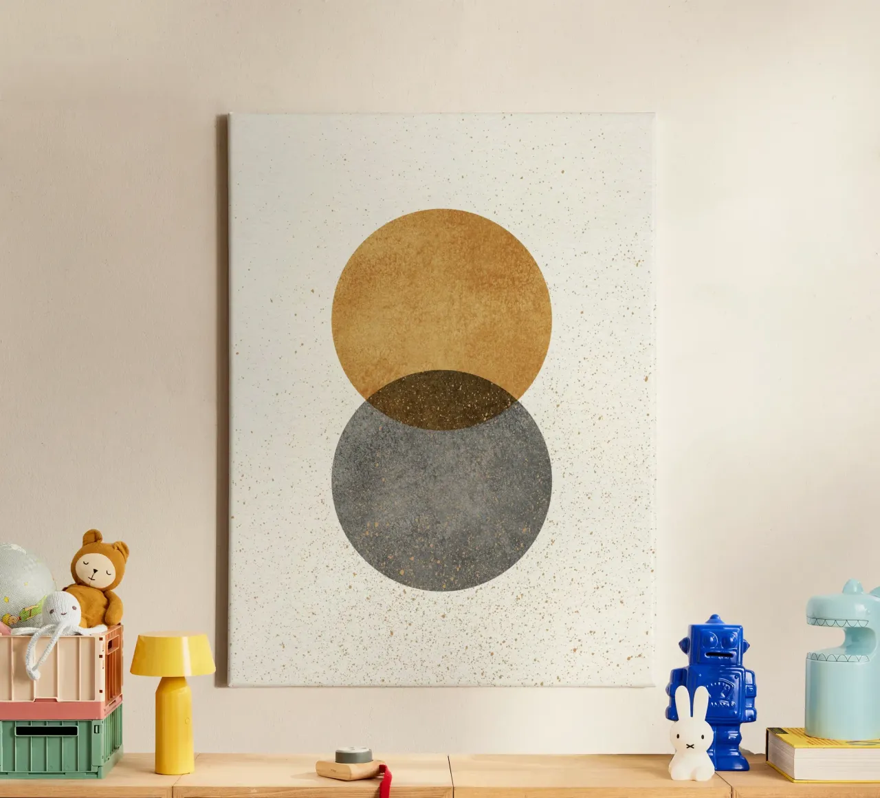 2 Cirkels Abstract - Goudgrijs canvas met Baklijst van MoonlightPrint