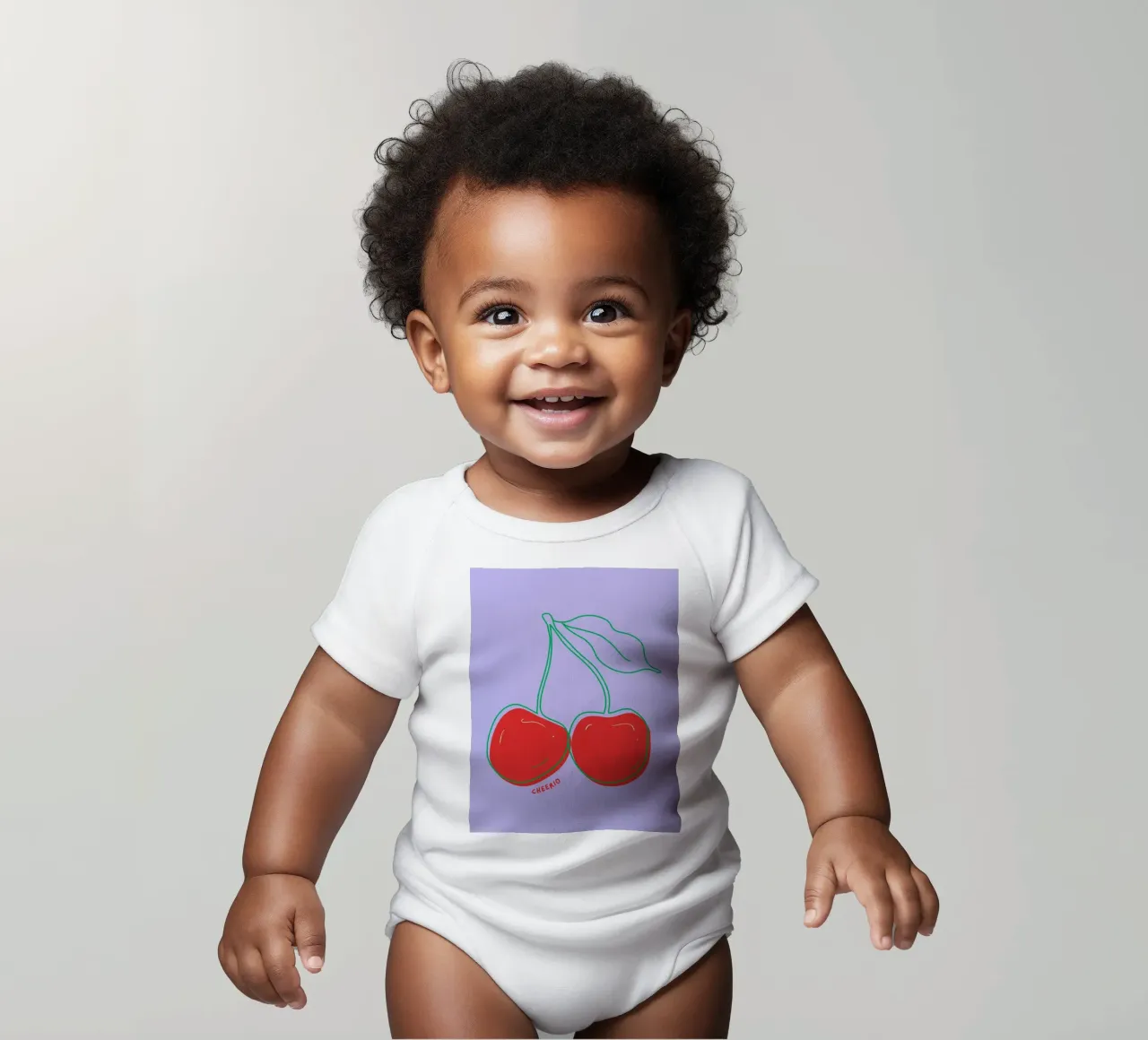Cheerio - Grafische Kirsche in Knallfarben body neonato maniche corte da Ohkimiko