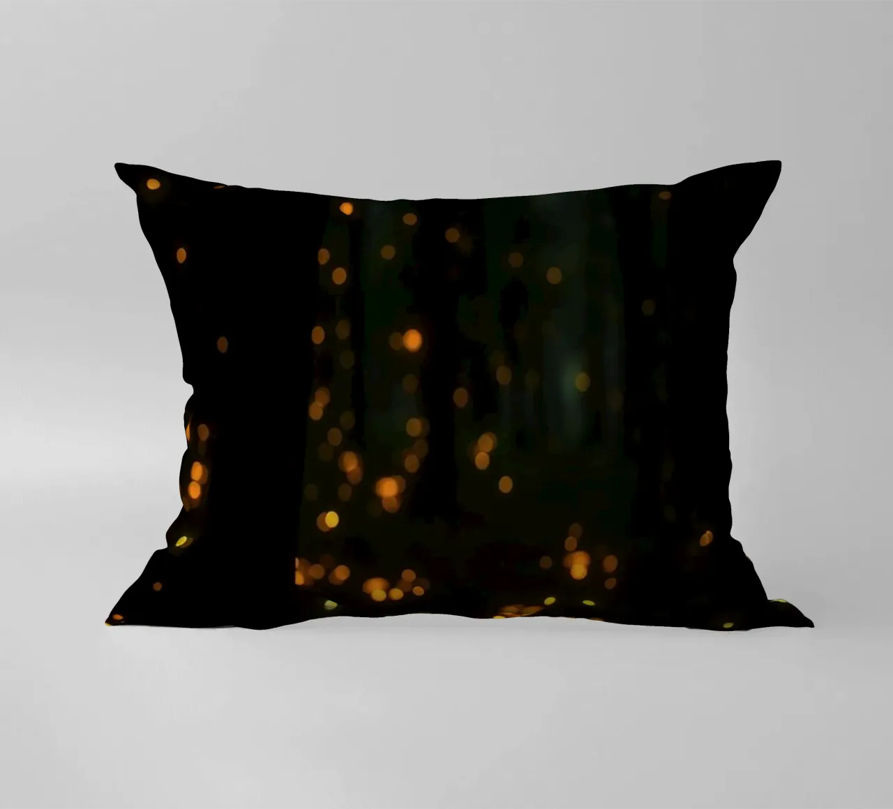 Magical forest with glowing lights and mushrooms decorative cushion by DesignDoodle