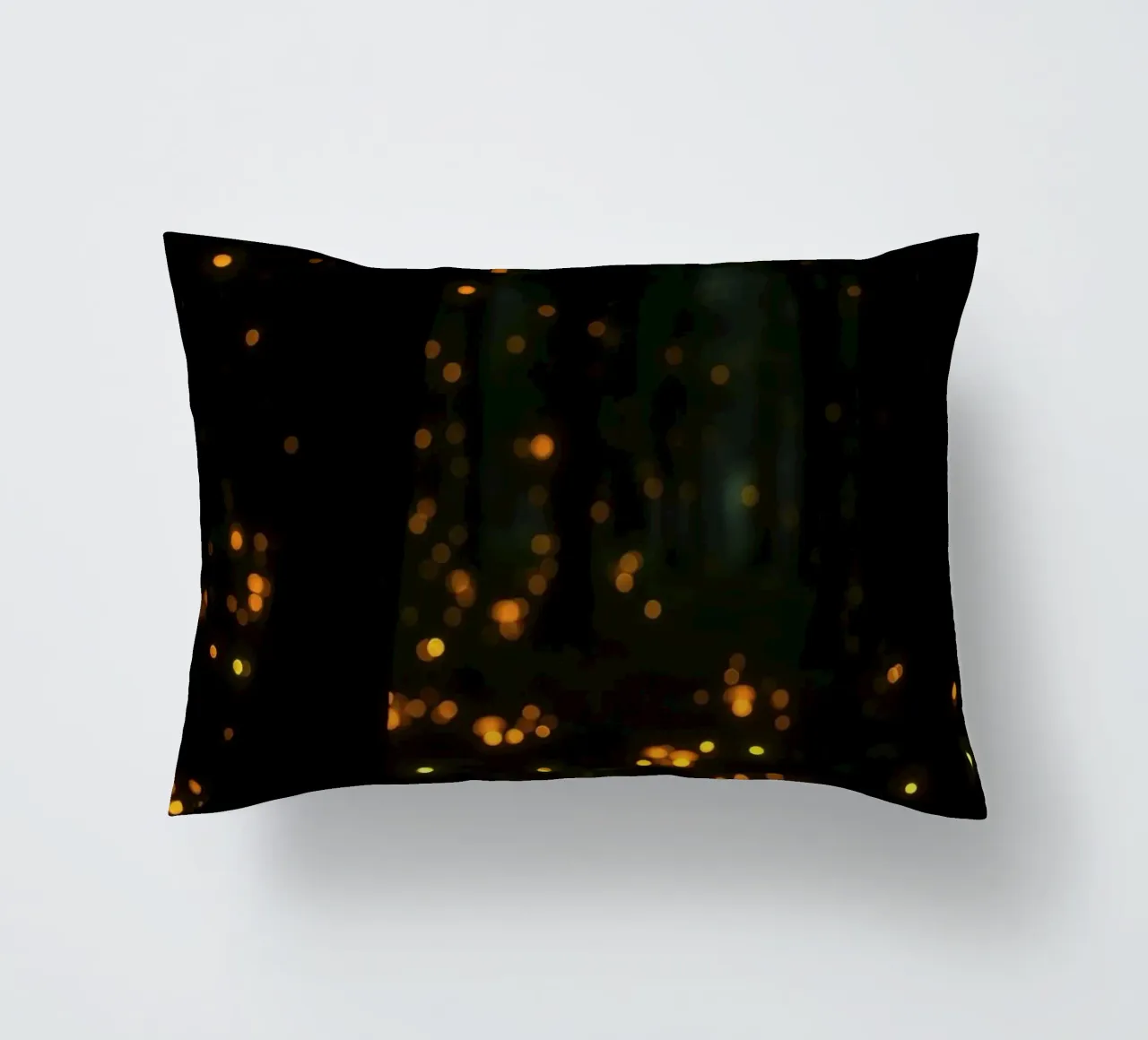 Magical forest with glowing lights and mushrooms decorative cushion by DesignDoodle