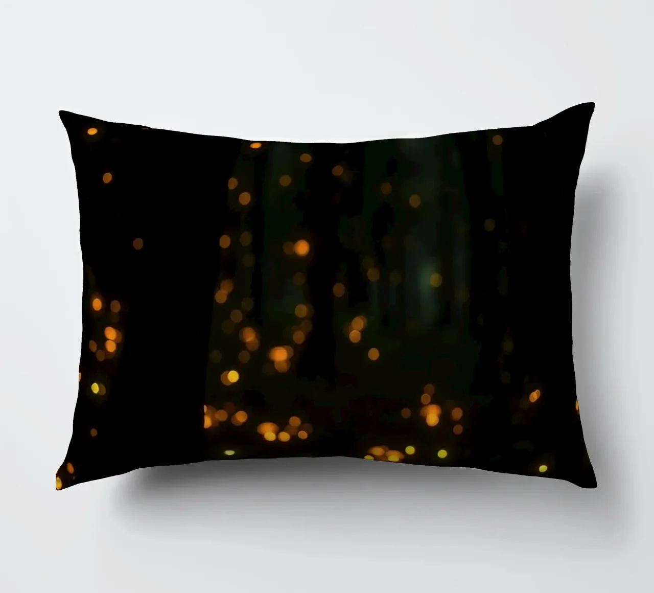 Magical forest with glowing lights and mushrooms decorative cushion by DesignDoodle