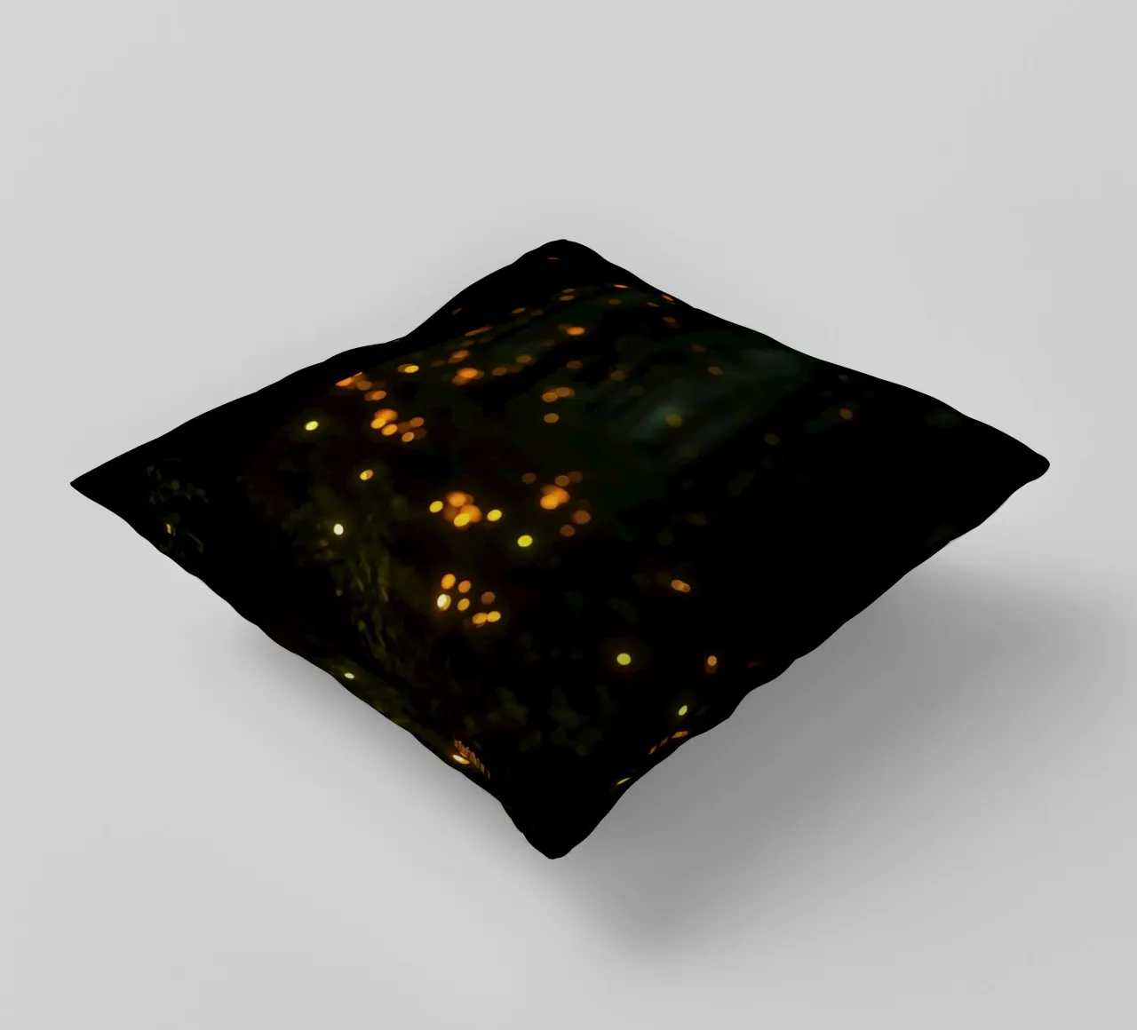 Magical forest with glowing lights and mushrooms decorative cushion by DesignDoodle
