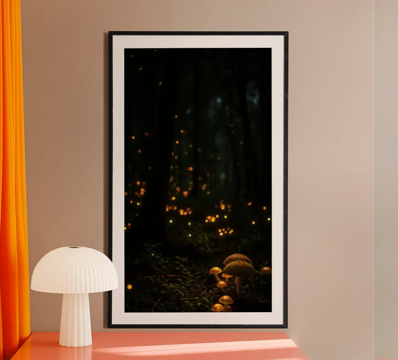 Magical forest with glowing lights and mushrooms hahnemühle by DesignDoodle