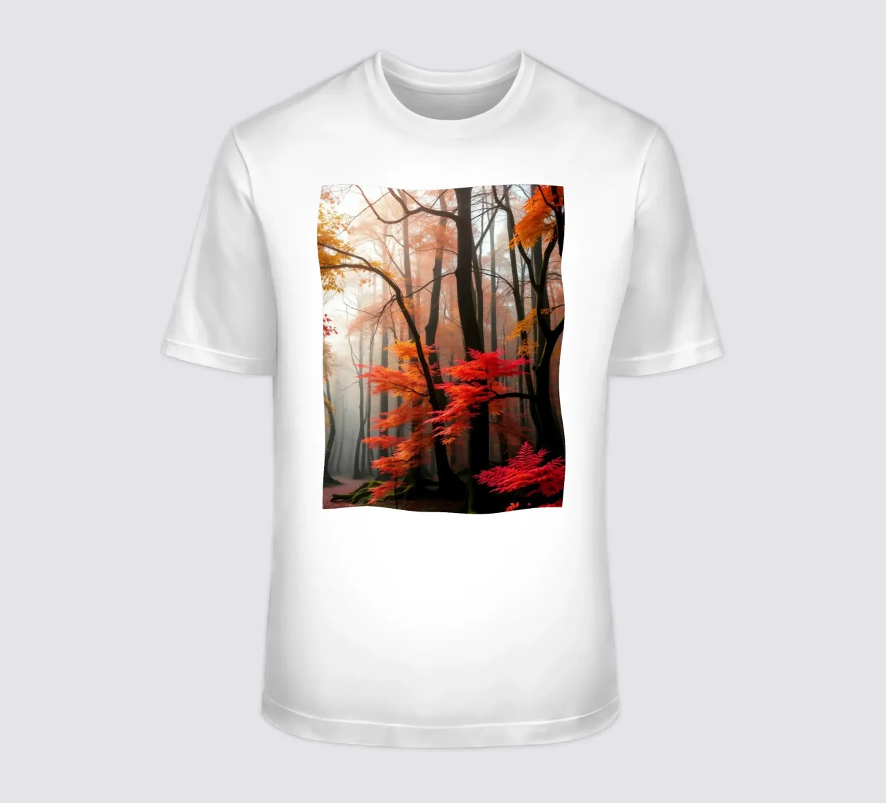 Captivating forest path adorned with vibrant autumn leaves t-shirt by DesignDoodle