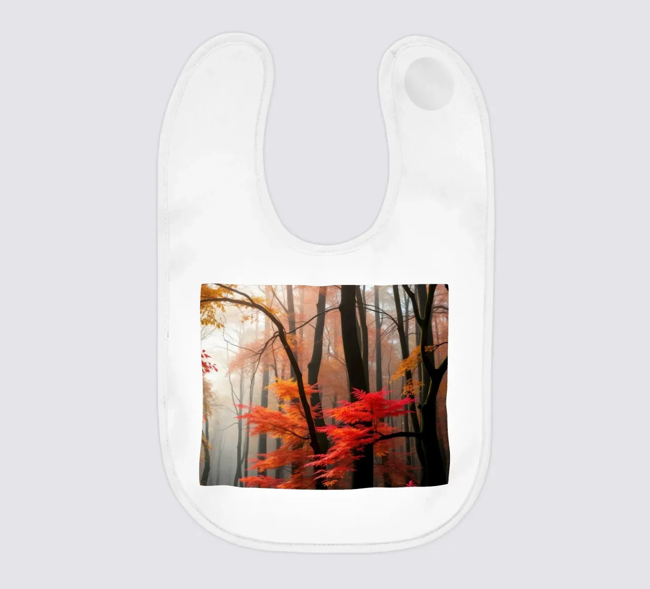 Captivating forest path adorned with vibrant autumn leaves baby bib by DesignDoodle