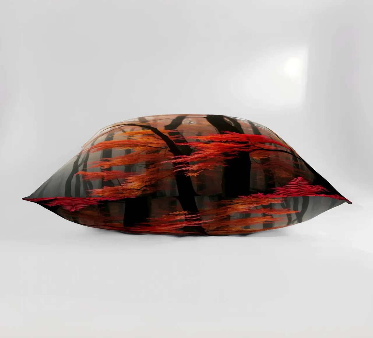 Captivating forest path adorned with vibrant autumn leaves decorative cushion by DesignDoodle