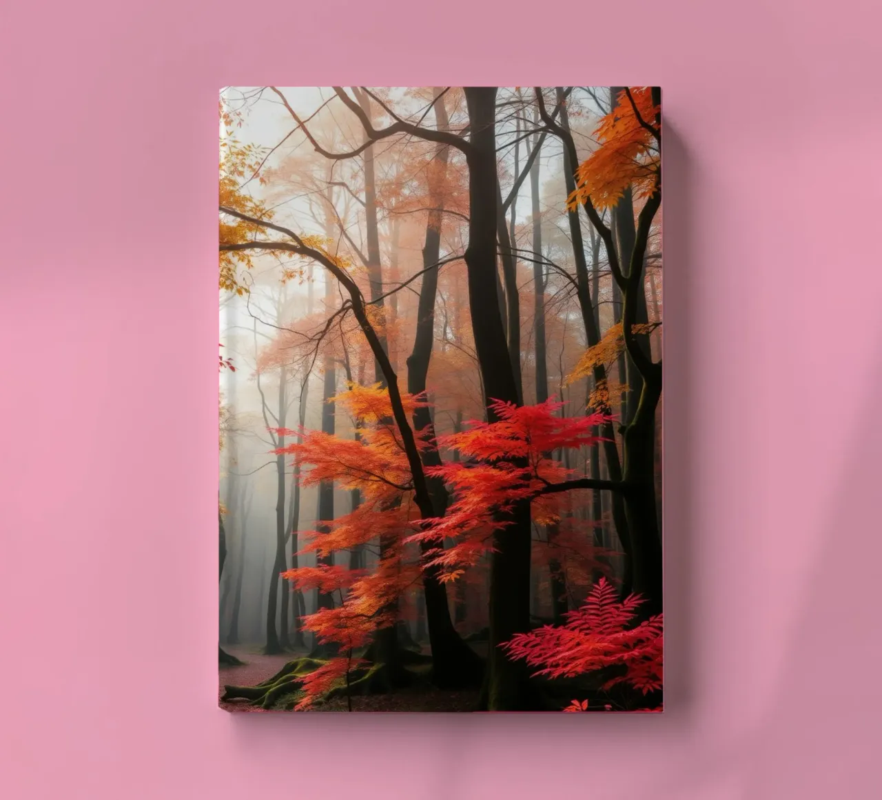 Captivating forest path adorned with vibrant autumn leaves notebook by DesignDoodle