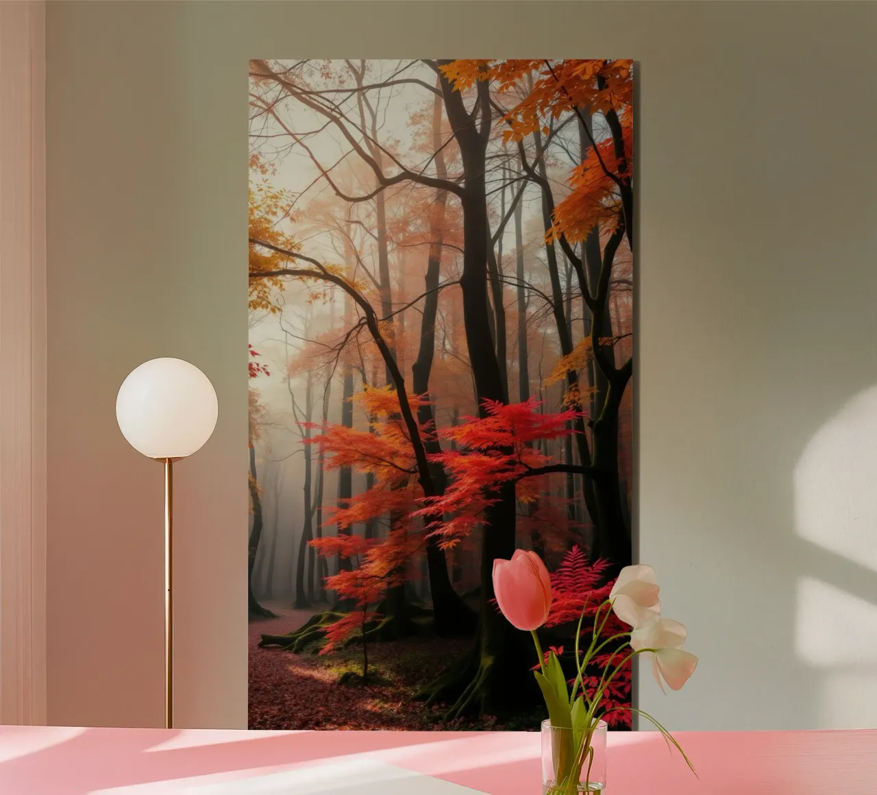 Captivating forest path adorned with vibrant autumn leaves forex plate by DesignDoodle