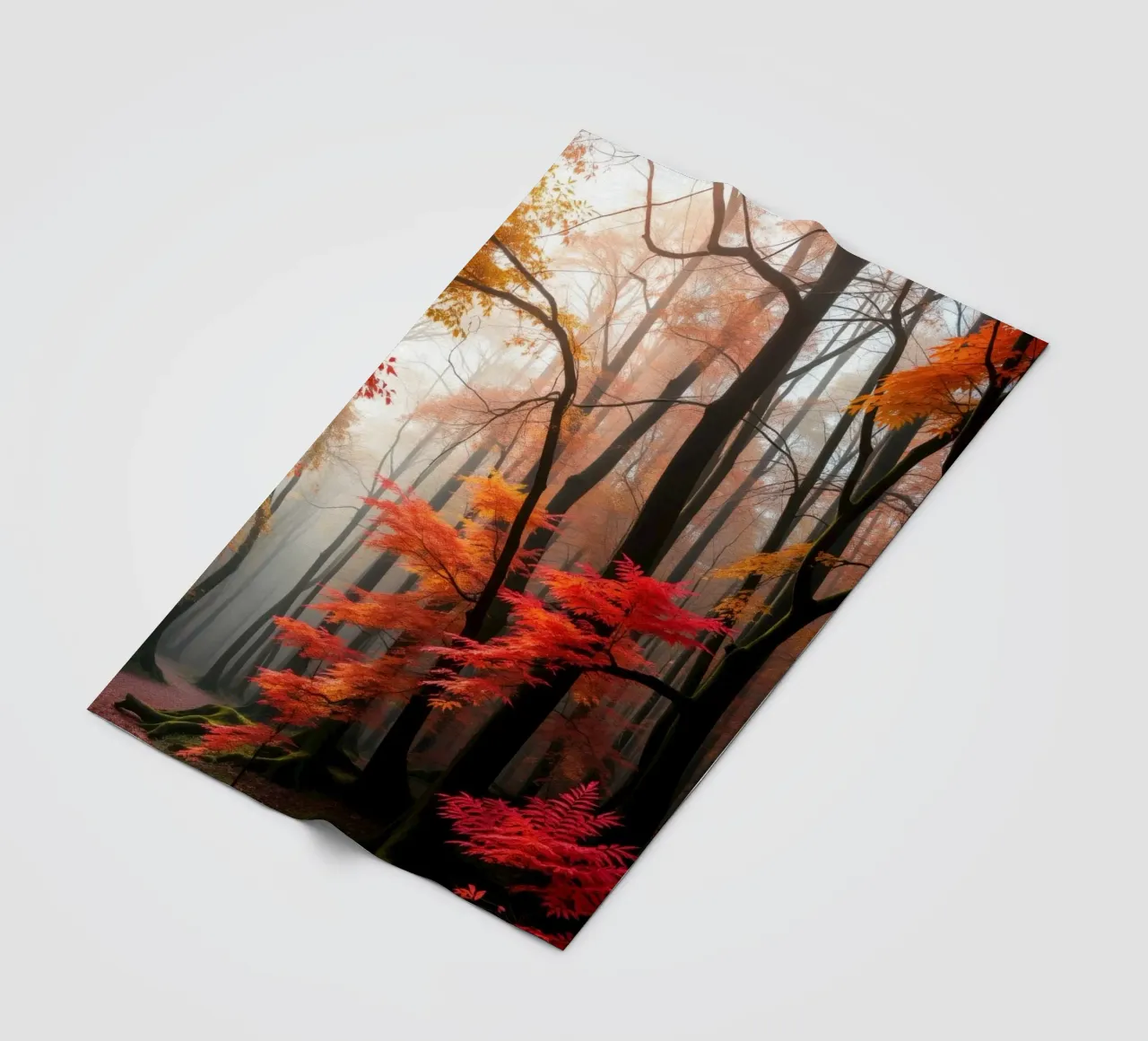 Captivating forest path adorned with vibrant autumn leaves fleece blanket by DesignDoodle