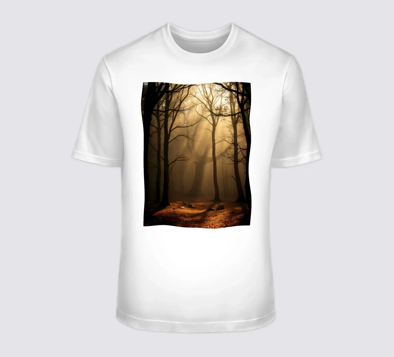 forest with sunlight filtering through trees t-shirt by DesignDoodle