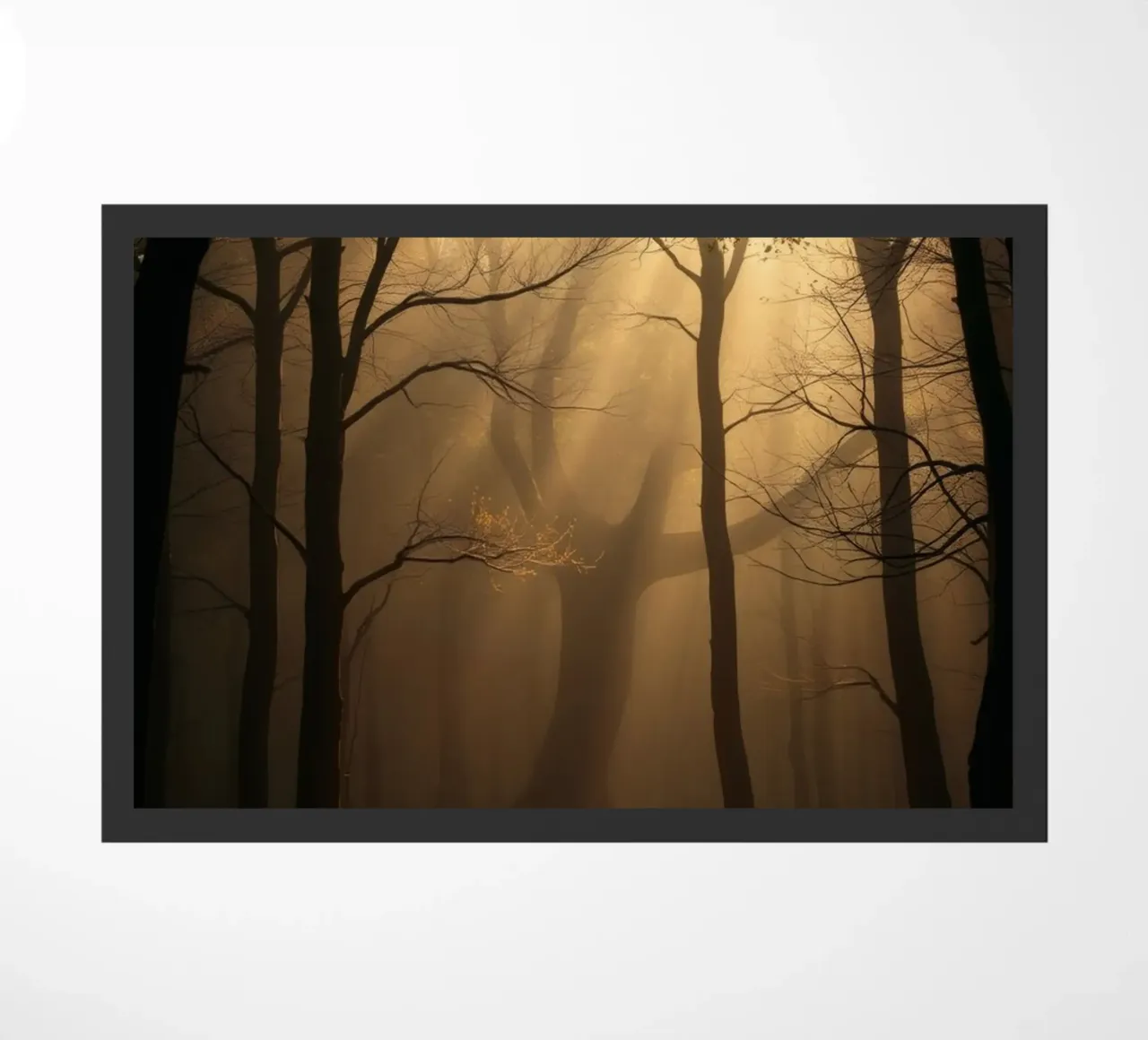 bos met zonlicht dat door bomen filtert deurmat van DesignDoodle