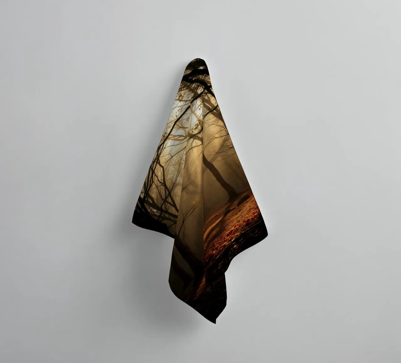 forest with sunlight filtering through trees towel by DesignDoodle