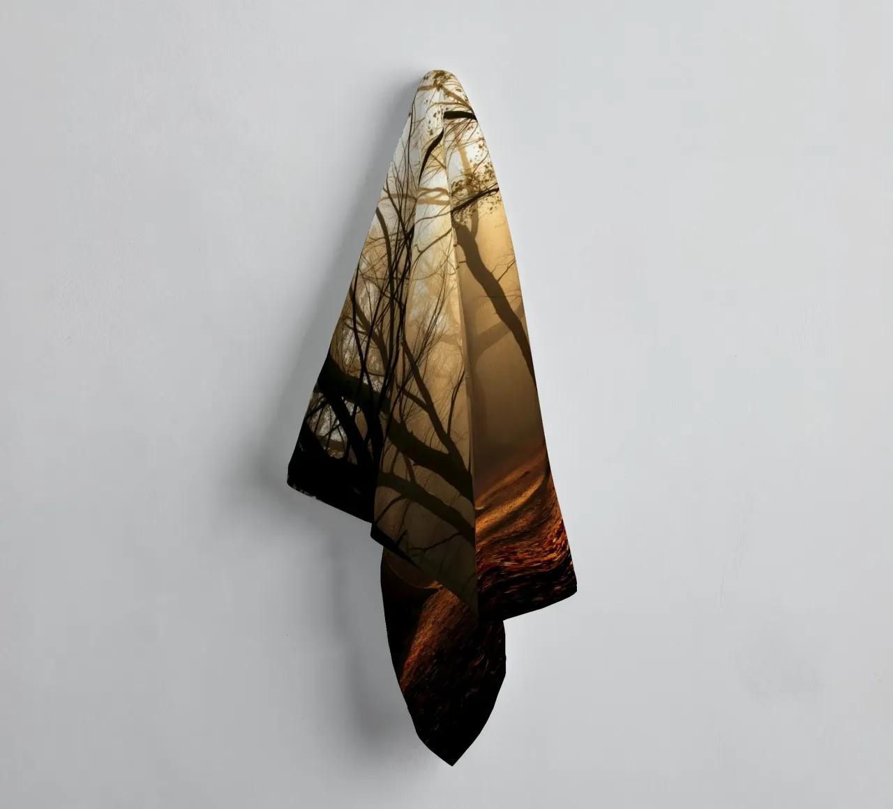 forest with sunlight filtering through trees towel by DesignDoodle