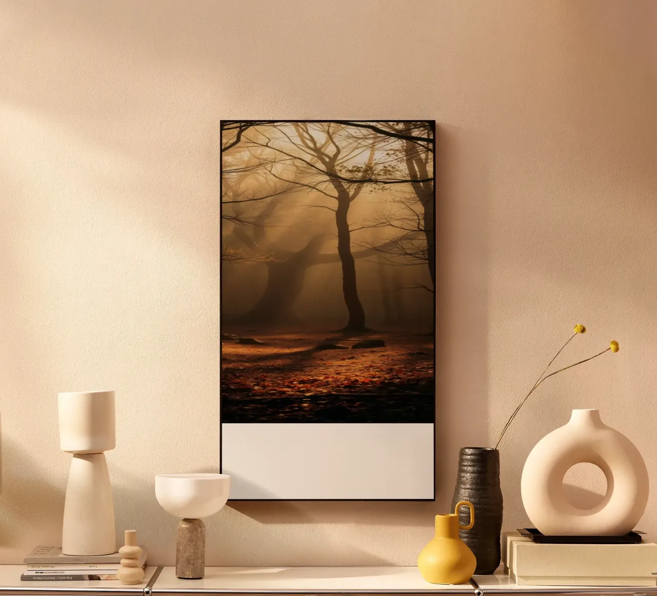 forest with sunlight filtering through trees alu-dibond by DesignDoodle