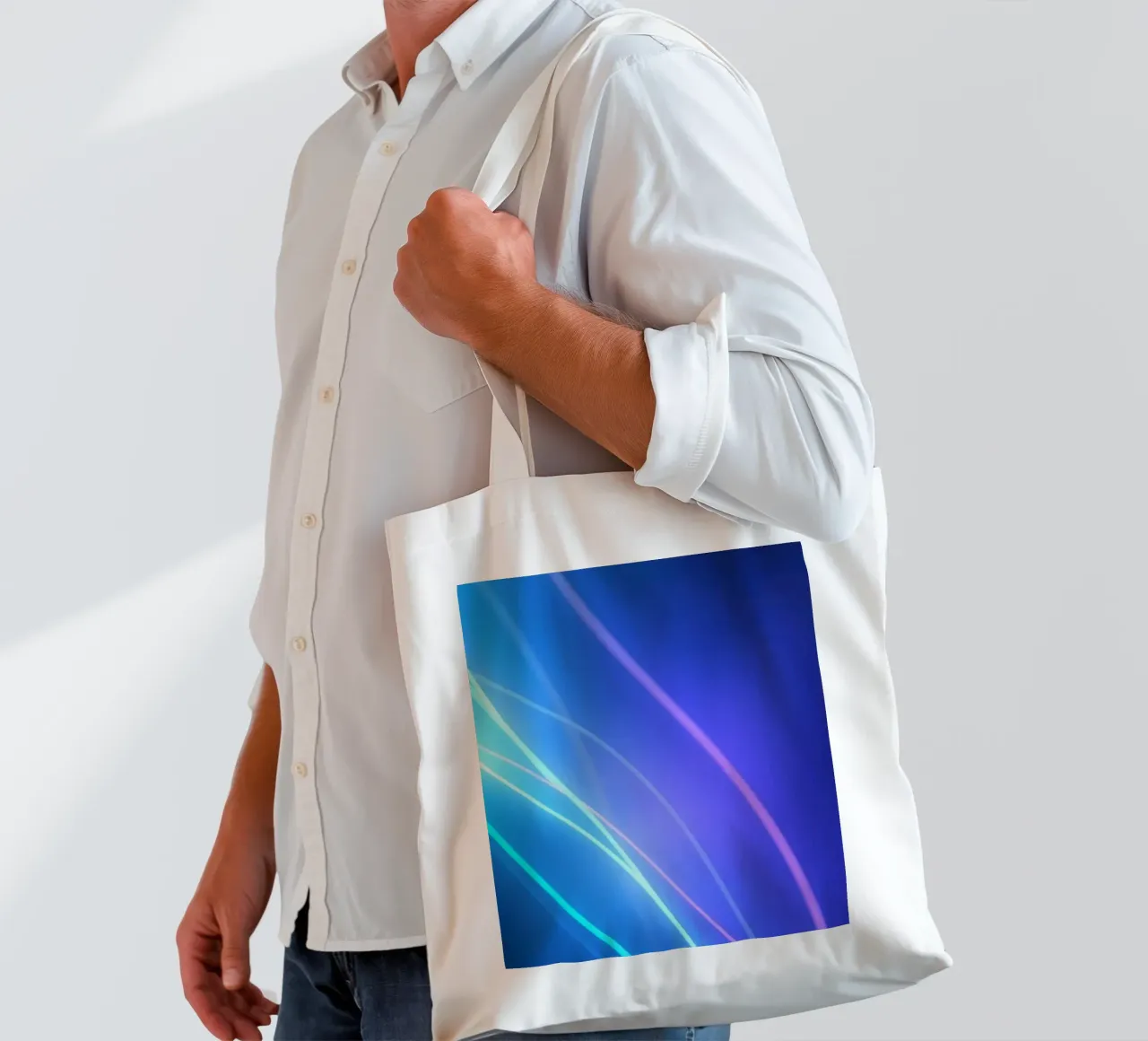 Vibrant abstract wallpaper design with flowing light trails tote bag by DesignDoodle