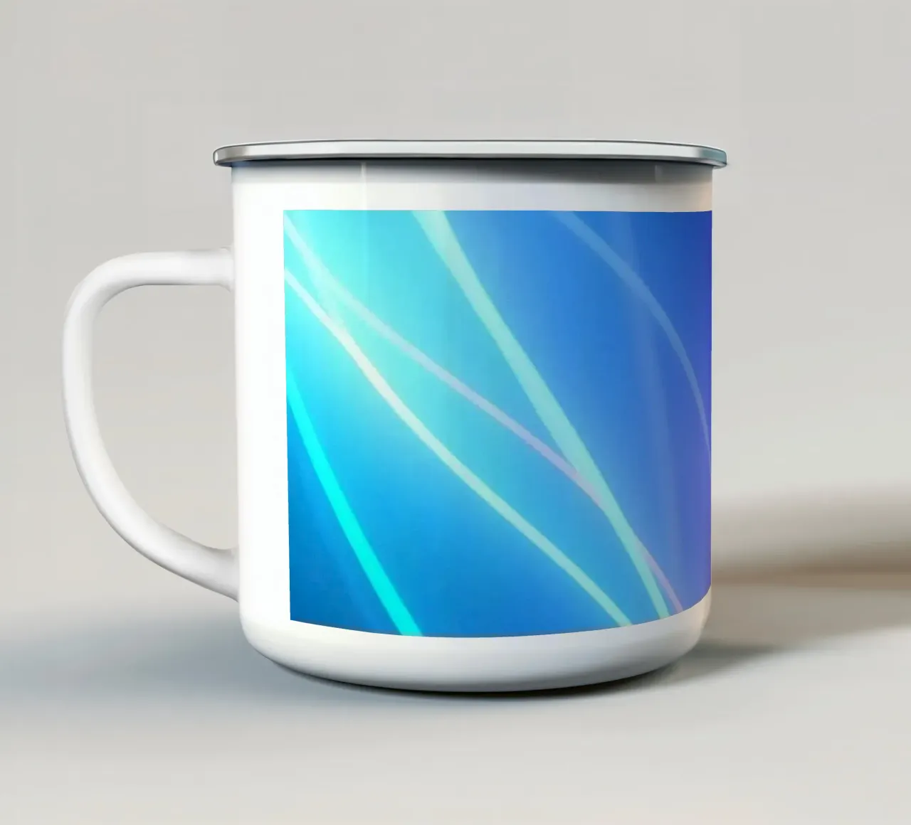 Vibrant abstract wallpaper design with flowing light trails enamel mug by DesignDoodle