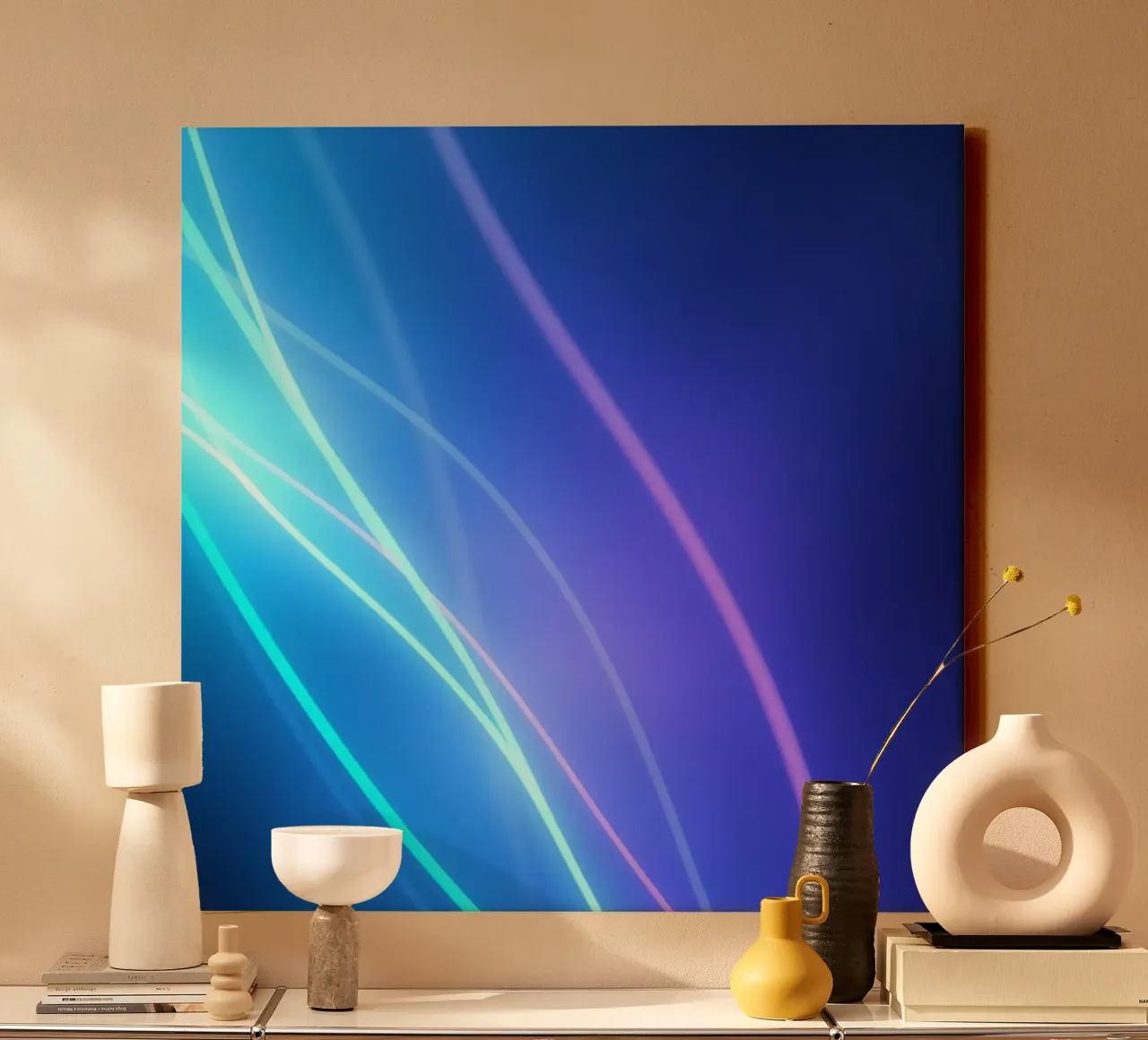 Vibrant abstract wallpaper design with flowing light trails canvas by DesignDoodle