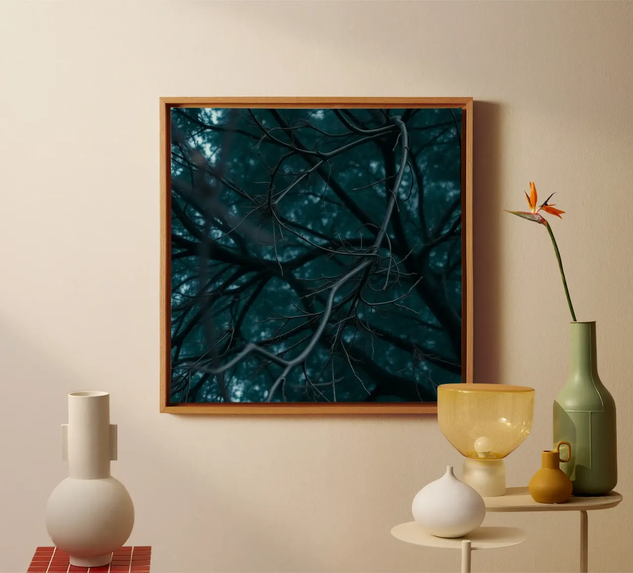 Branches intertwine against a dark, moody backdrop canvas by DesignDoodle