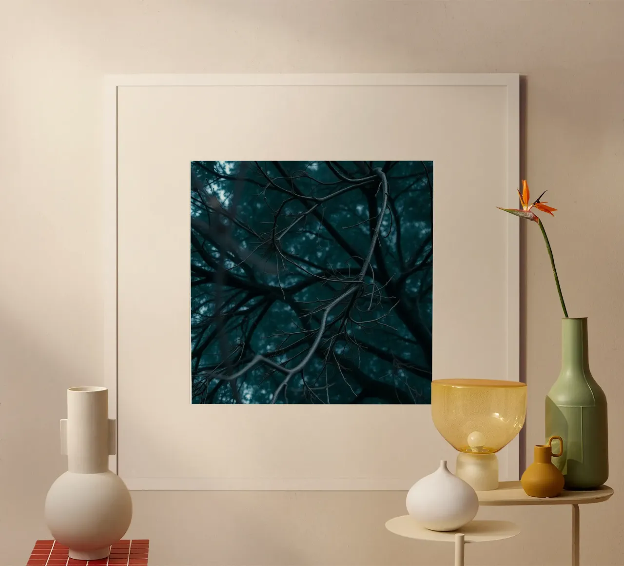 Branches intertwine against a dark, moody backdrop hahnemühle by DesignDoodle