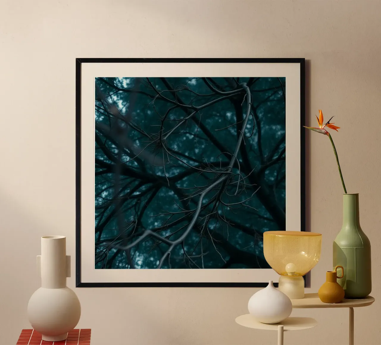 Branches intertwine against a dark, moody backdrop hahnemühle by DesignDoodle