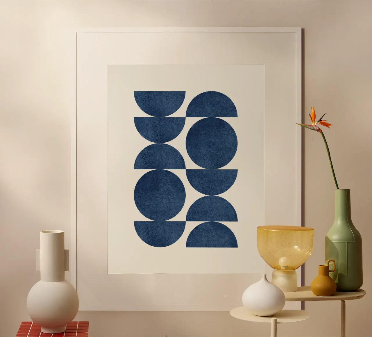 Retro Scandinavian Pattern - Dark Blue Navy poster with wooden frame by MoonlightPrint