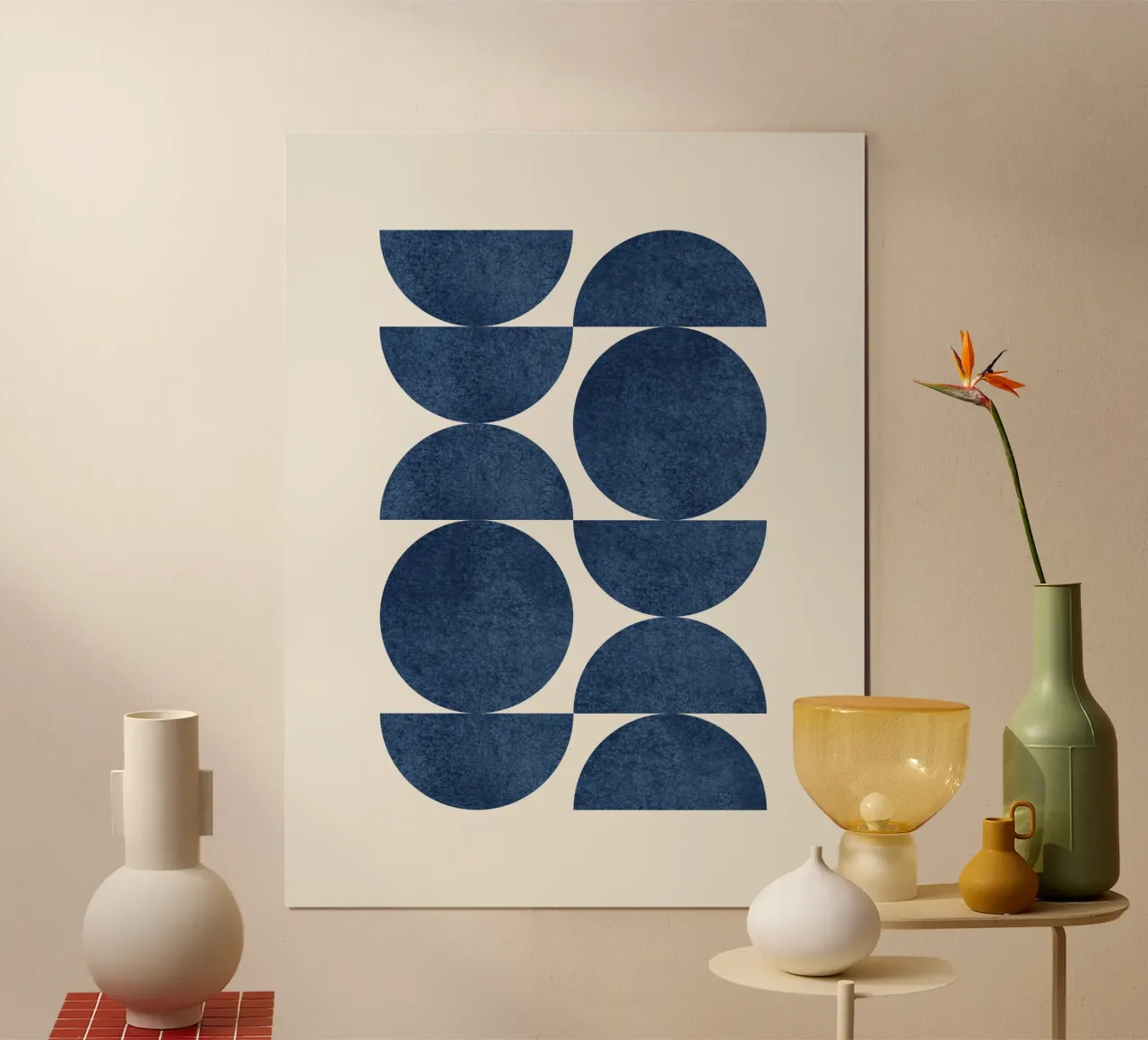 Retro Scandinavian Pattern - Dark Blue Navy poster with wooden frame by MoonlightPrint