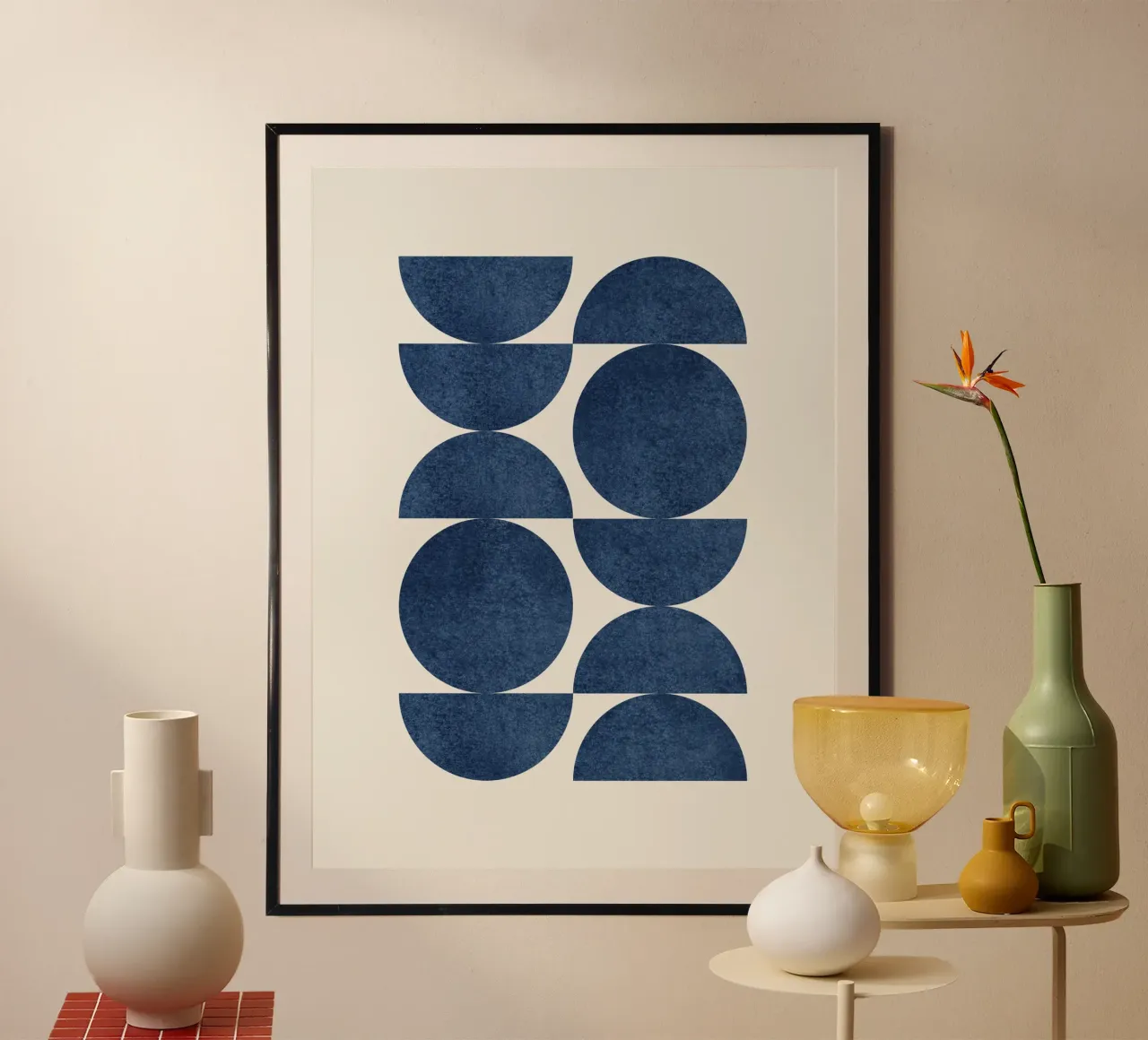 Retro Scandinavian Pattern - Dark Blue Navy poster with wooden frame by MoonlightPrint
