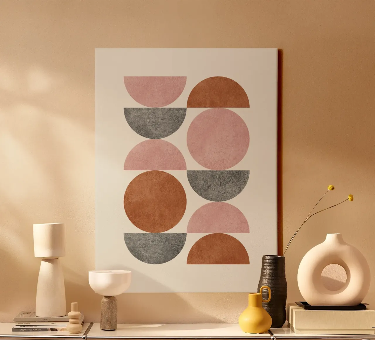 Retro Scandinavian Pattern - Pink Brown tela da MoonlightPrint