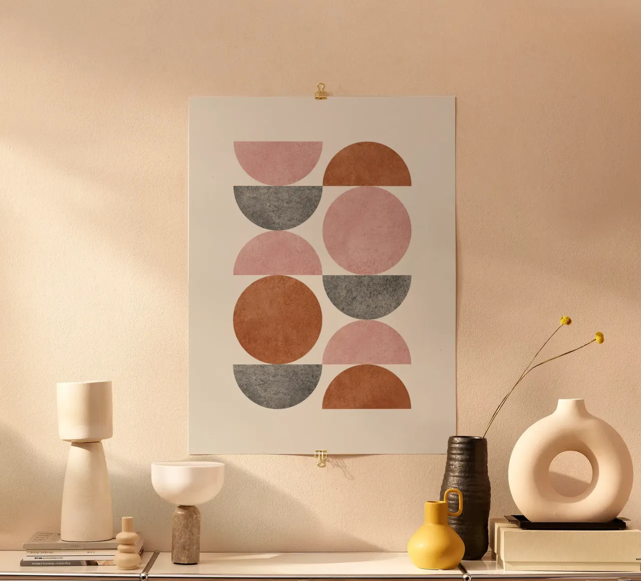Retro Scandinavian Pattern - Pink Brown carta hahnemühle da MoonlightPrint