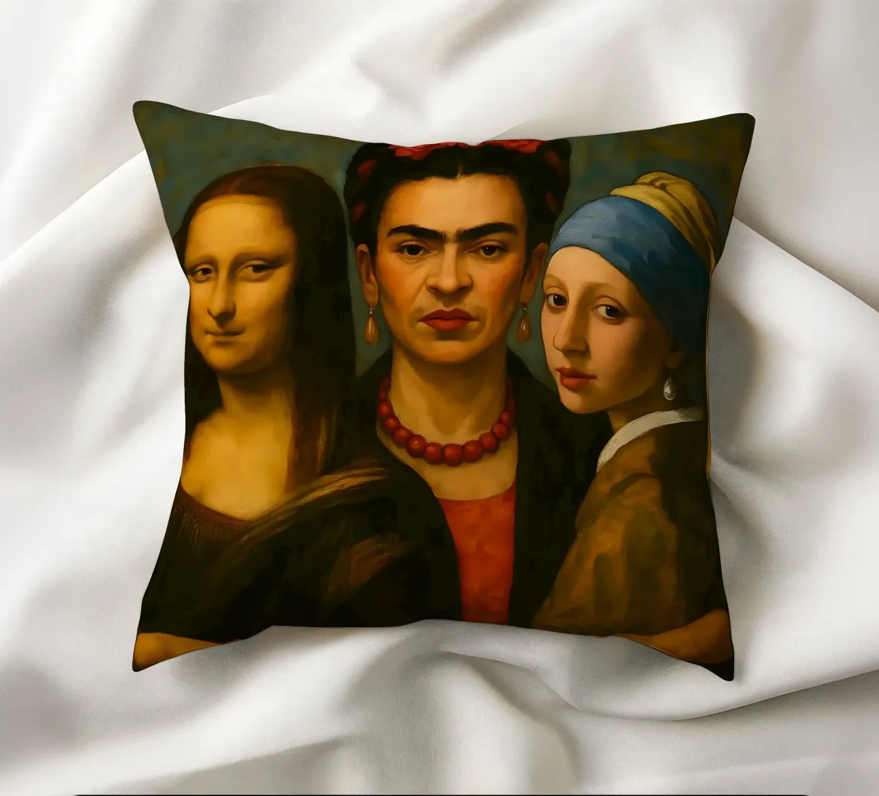 Monna Lisa Frida Kahlo Ragazza con l'orecchino di perla cuscino da ARTOMATIC