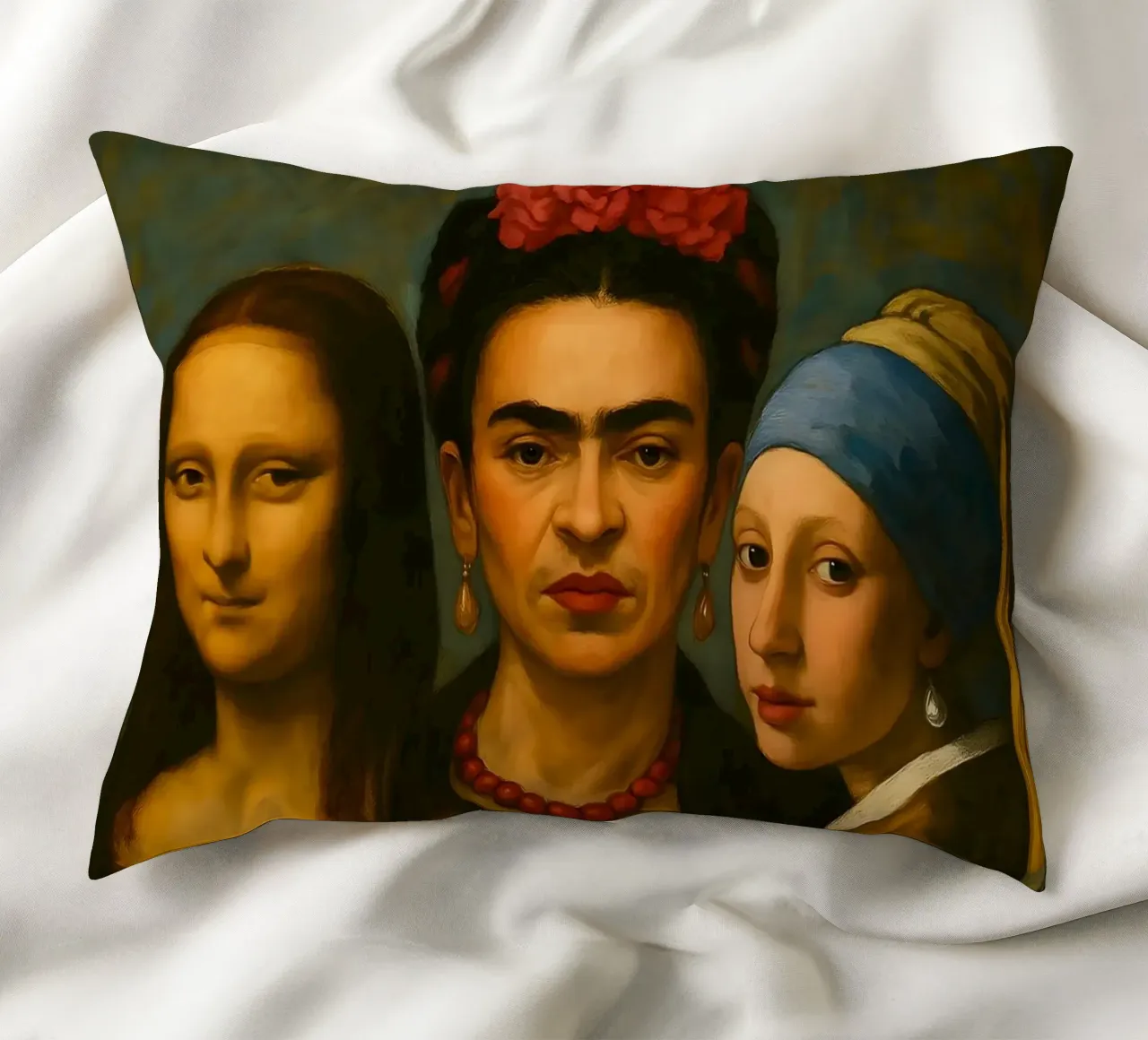 Monna Lisa Frida Kahlo Ragazza con l'orecchino di perla cuscino da ARTOMATIC