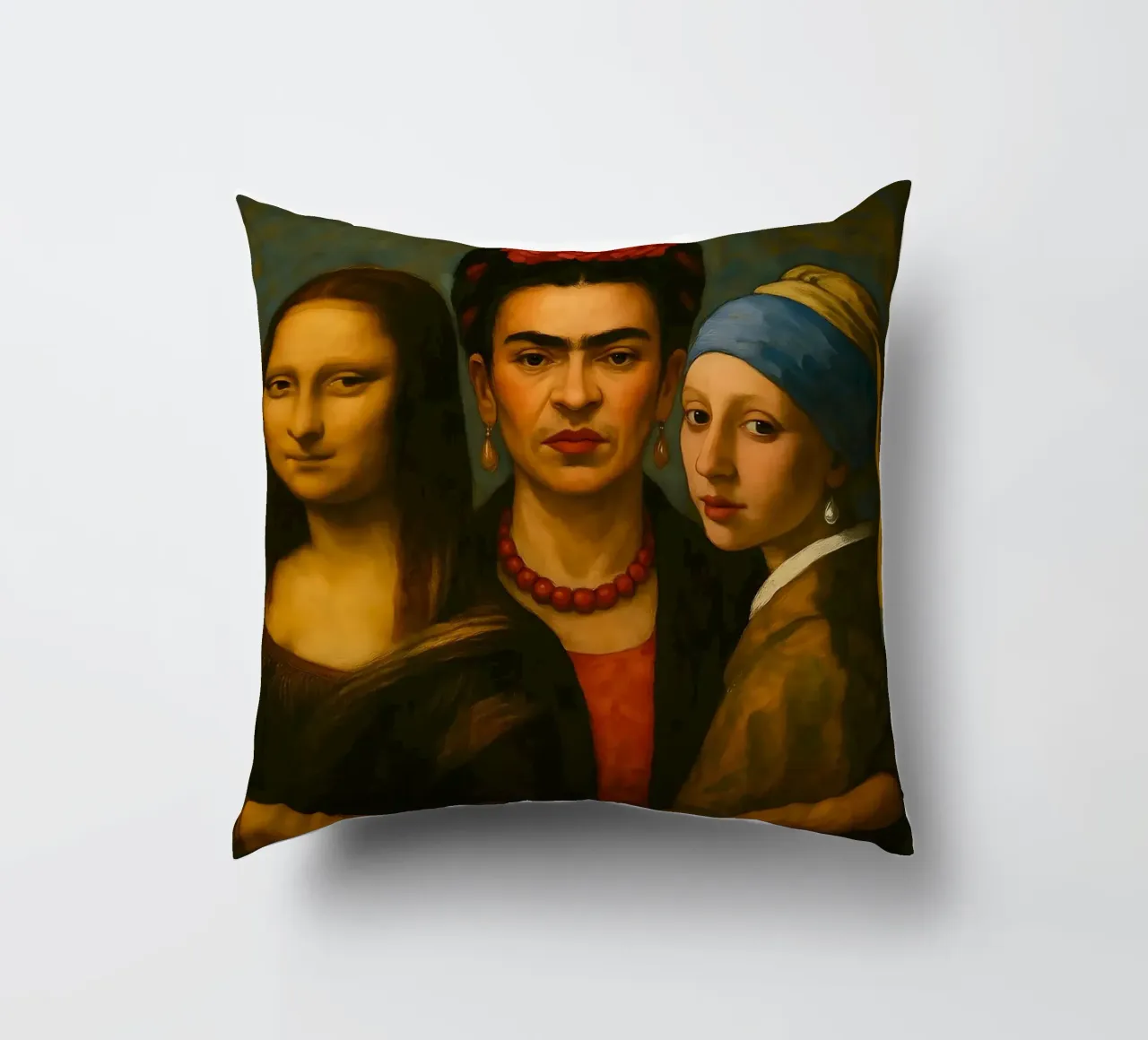 Monna Lisa Frida Kahlo Ragazza con l'orecchino di perla cuscino da ARTOMATIC