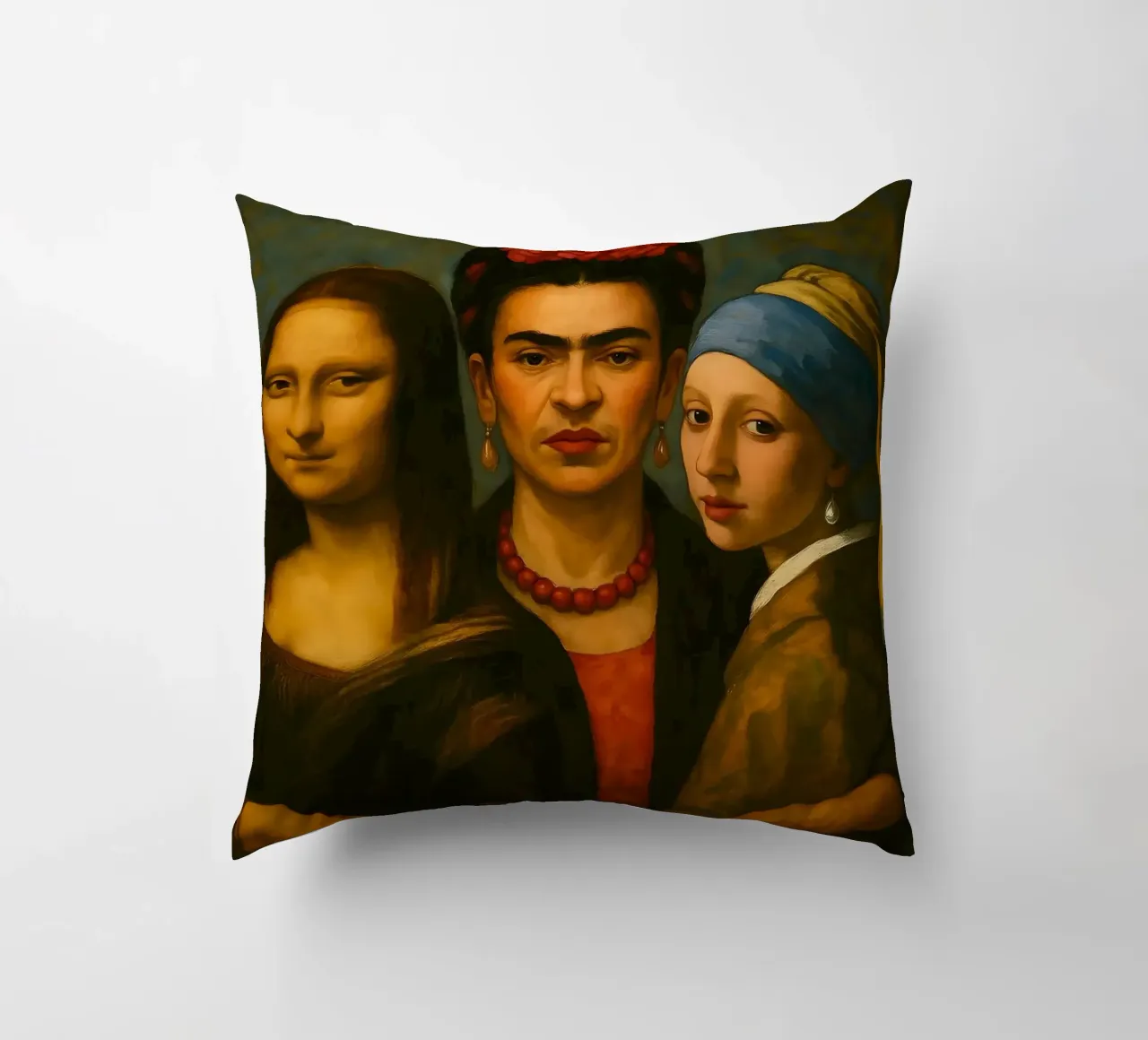 Monna Lisa Frida Kahlo Ragazza con l'orecchino di perla cuscino da ARTOMATIC
