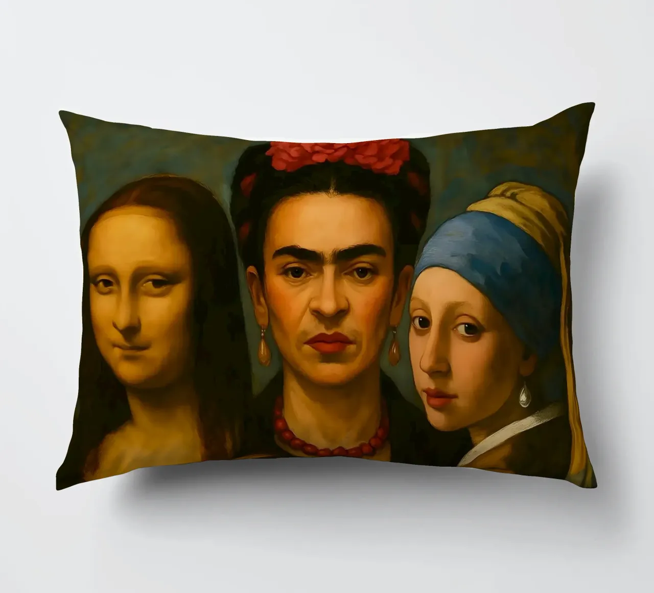 Monna Lisa Frida Kahlo Ragazza con l'orecchino di perla cuscino da ARTOMATIC