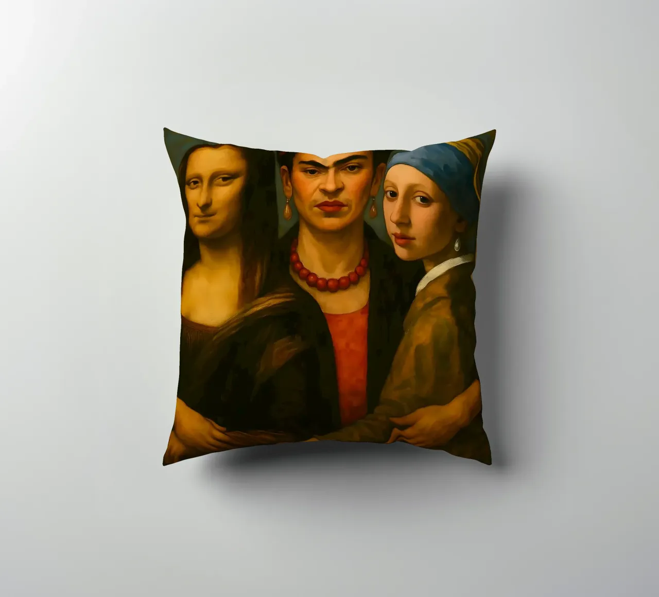 Monna Lisa Frida Kahlo Ragazza con l'orecchino di perla cuscino da ARTOMATIC