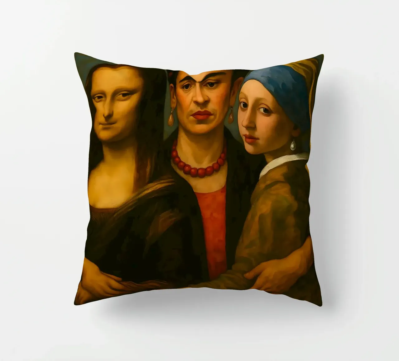 Monna Lisa Frida Kahlo Ragazza con l'orecchino di perla cuscino da ARTOMATIC