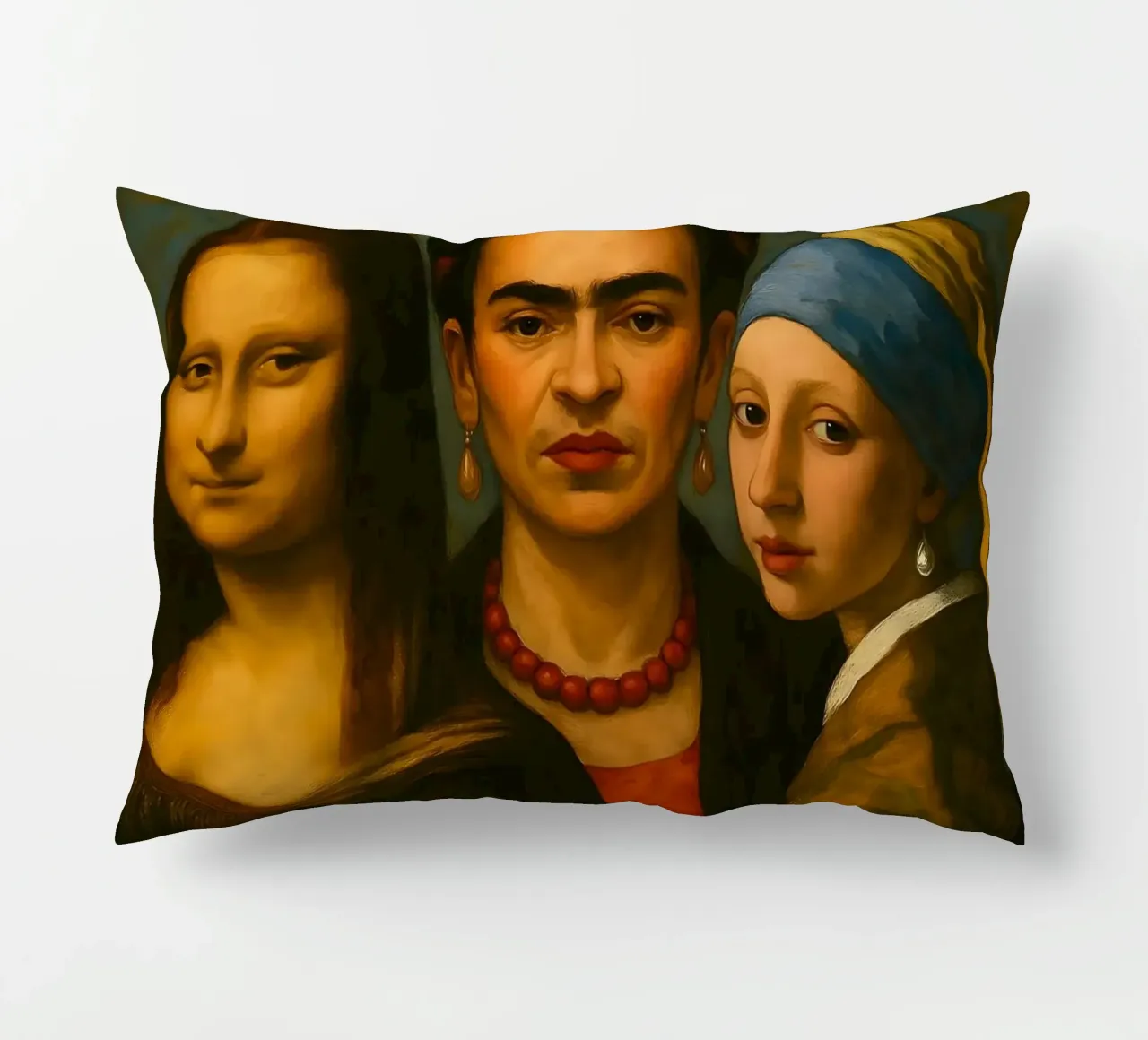 Monna Lisa Frida Kahlo Ragazza con l'orecchino di perla cuscino da ARTOMATIC