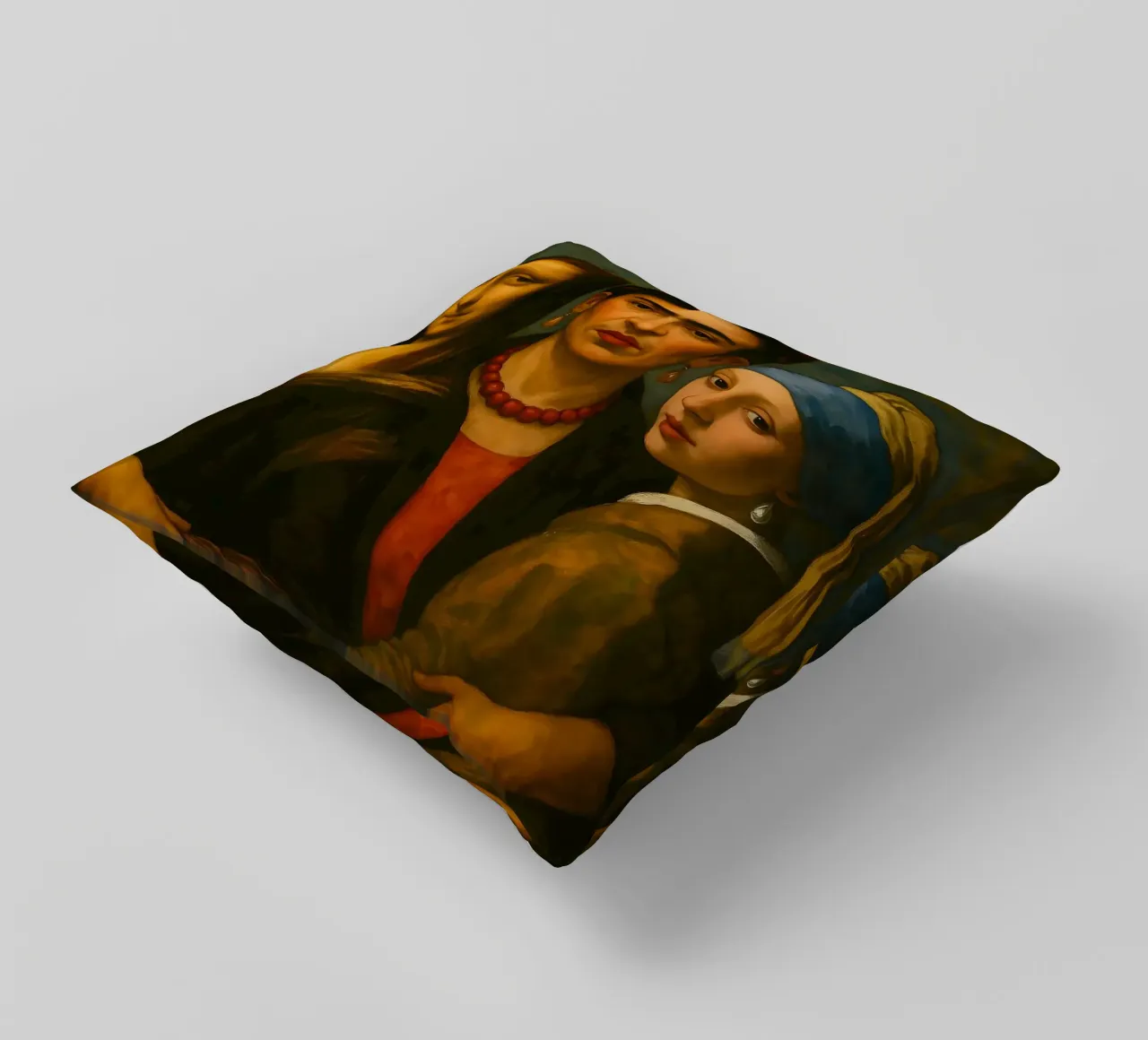Monna Lisa Frida Kahlo Ragazza con l'orecchino di perla cuscino da ARTOMATIC