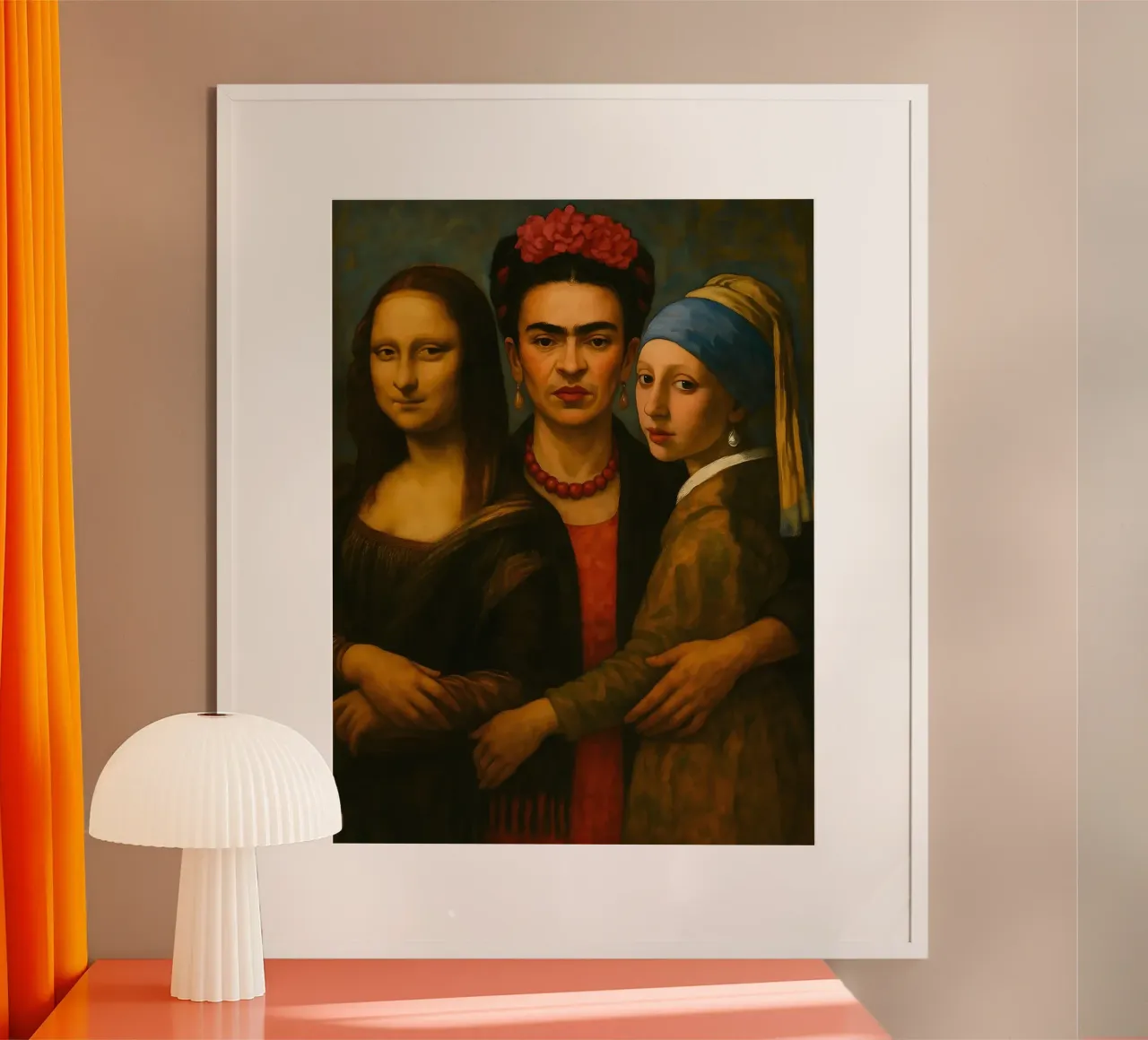 Monna Lisa Frida Kahlo Ragazza con l'orecchino di perla poster con telaio in legno da ARTOMATIC
